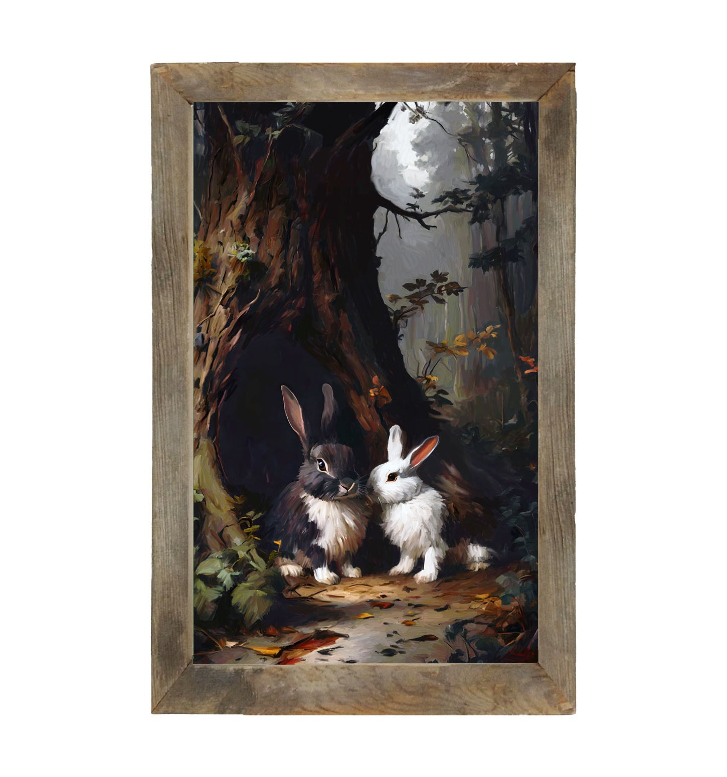 Bunnies in a forest - Framed art
