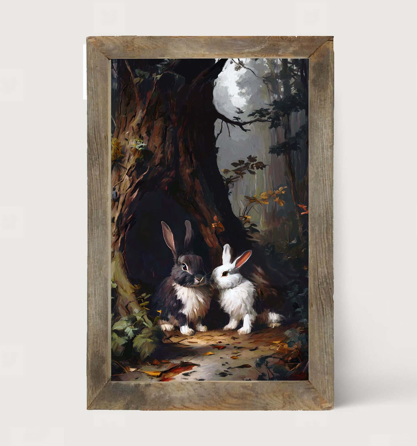 Bunnies in a forest - Framed art