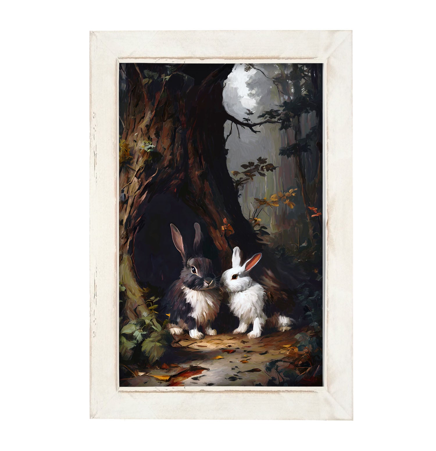 Bunnies in a forest - Framed art