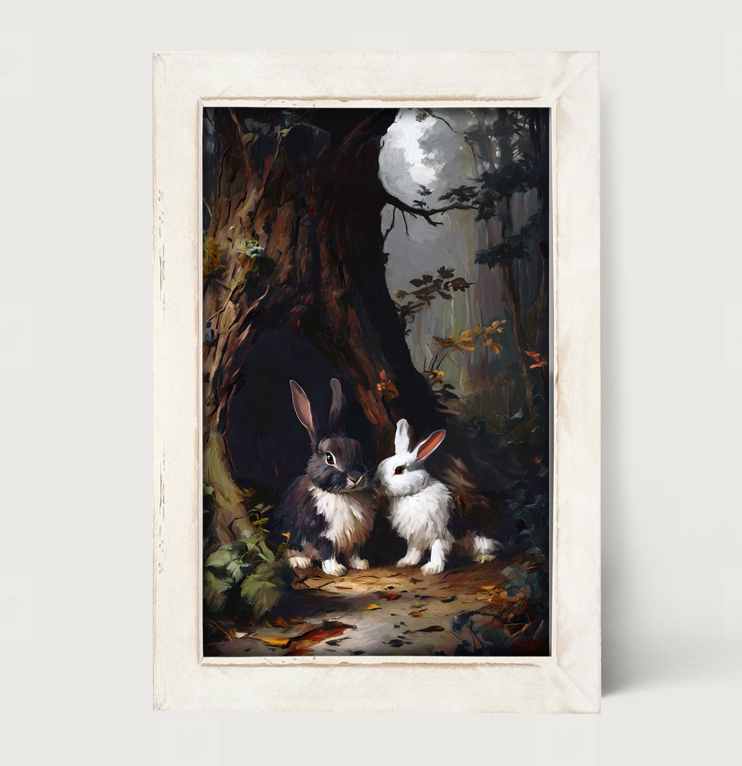 Bunnies in a forest - Framed art