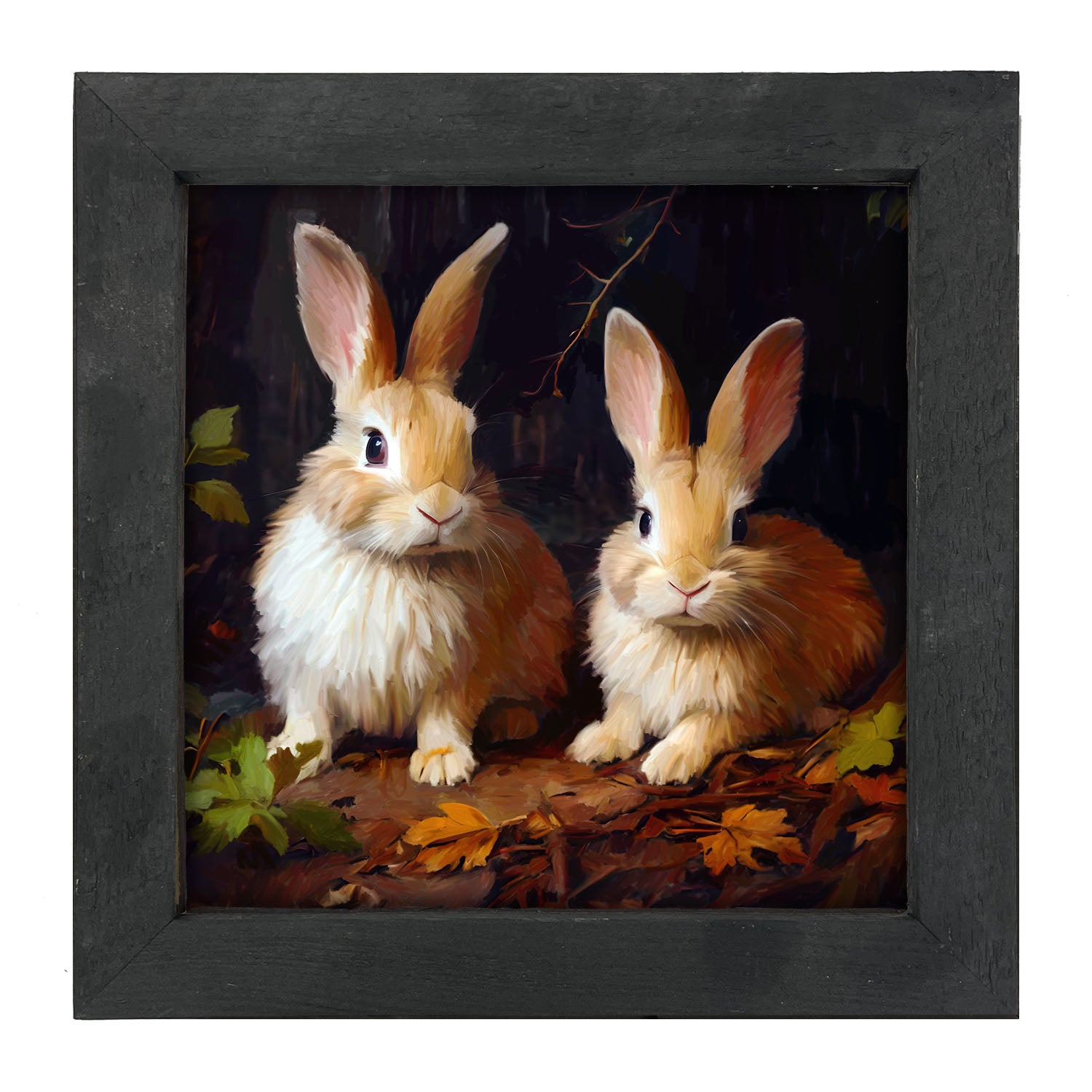 Bunnies with leaves - Framed art