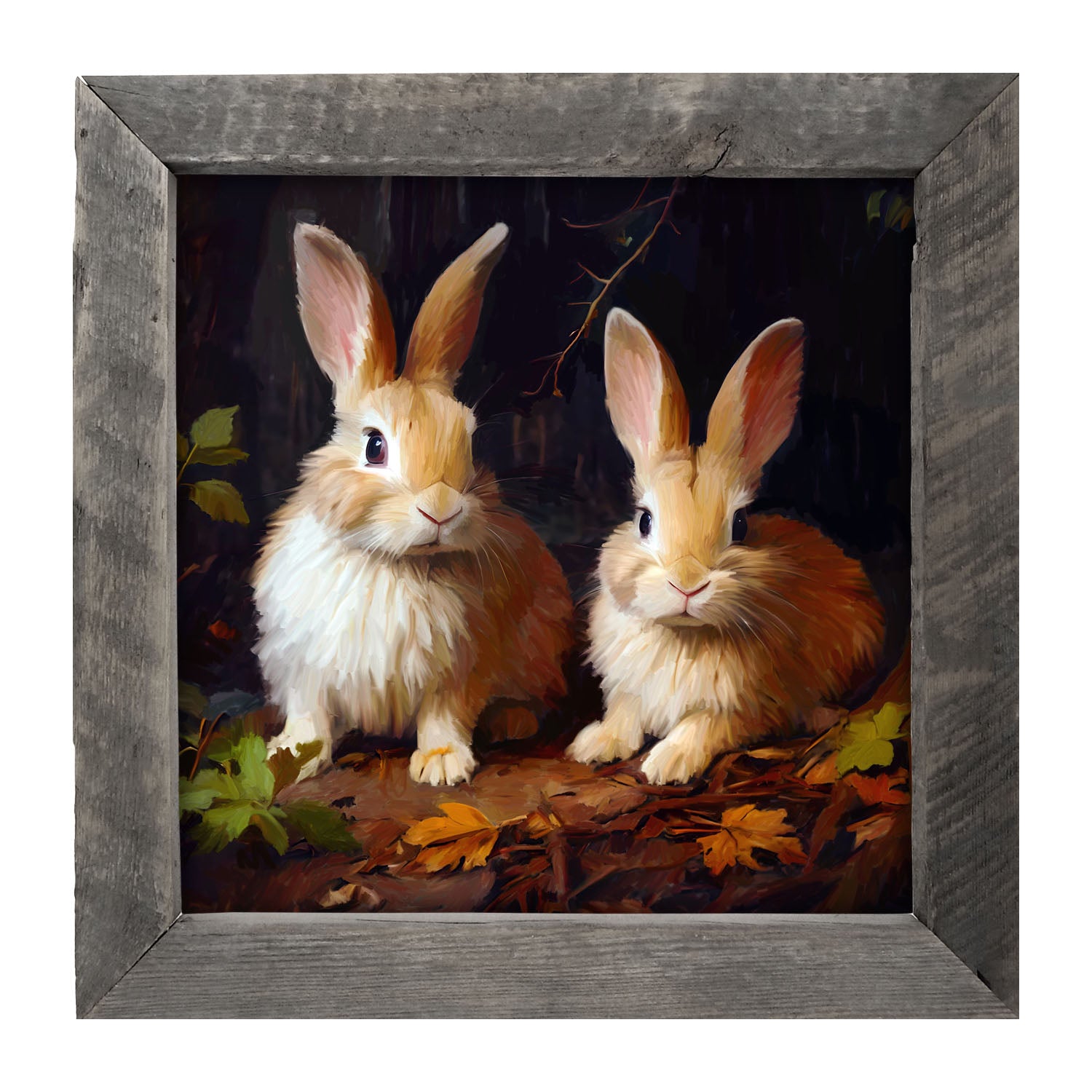 Bunnies with leaves - Framed art