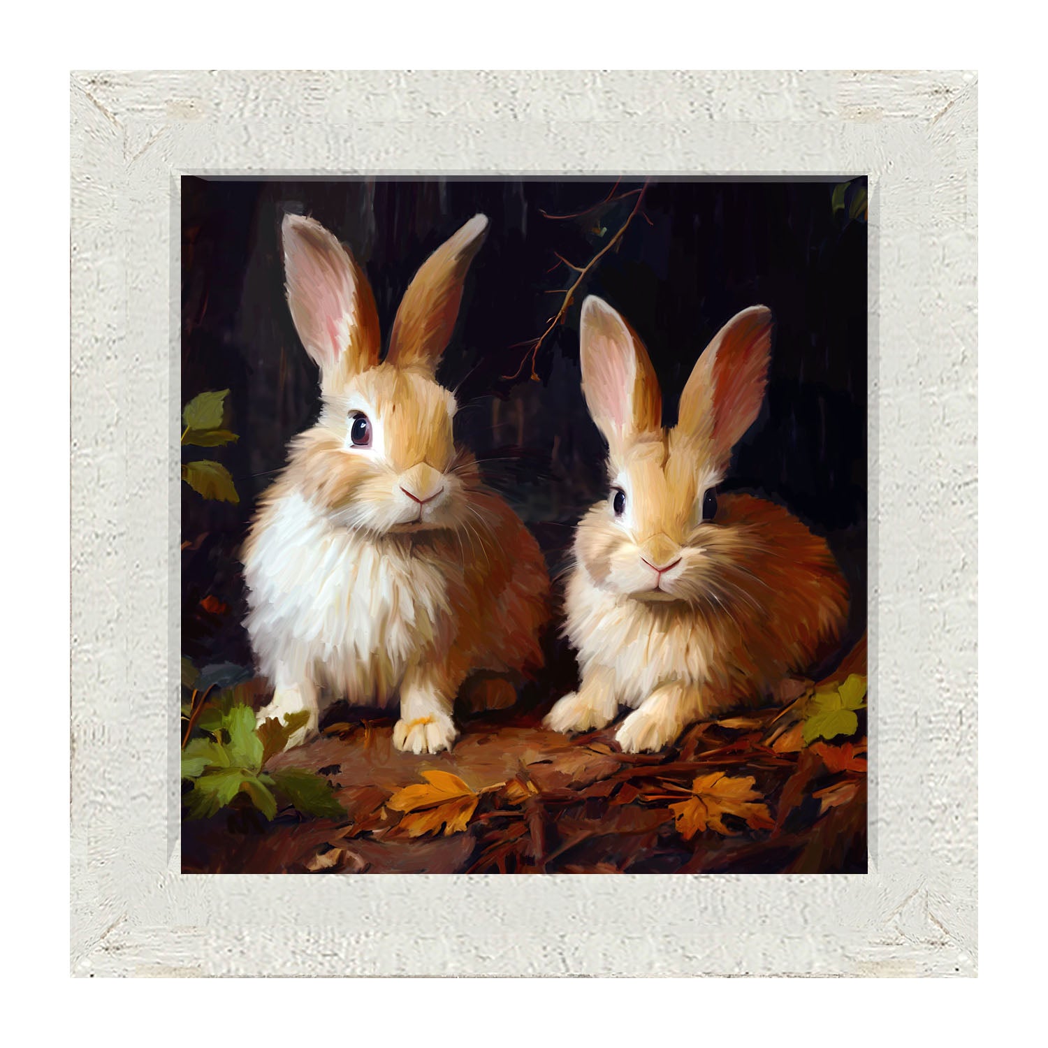 Bunnies with leaves - Framed art