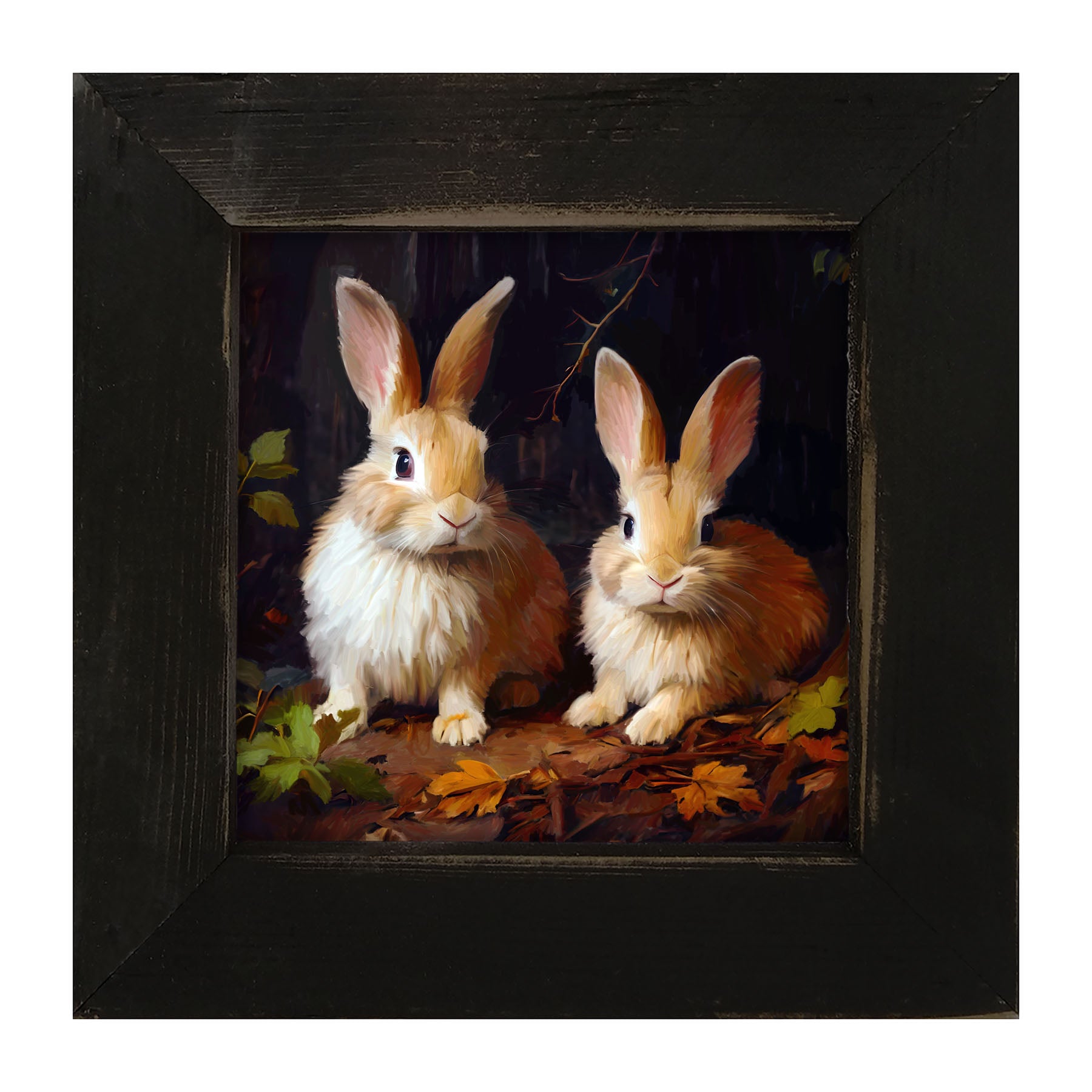Bunnies with leaves - Framed art