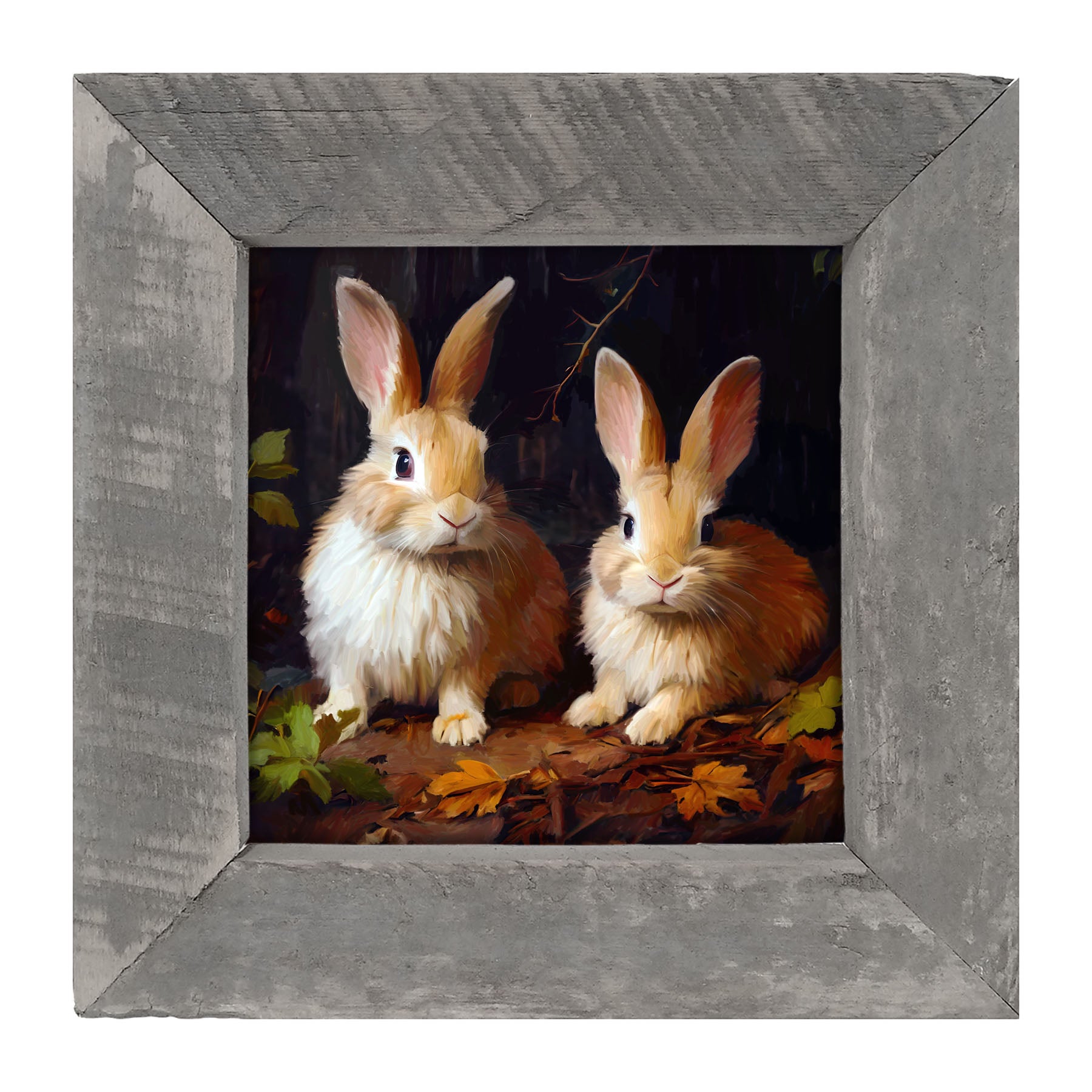Bunnies with leaves - Framed art