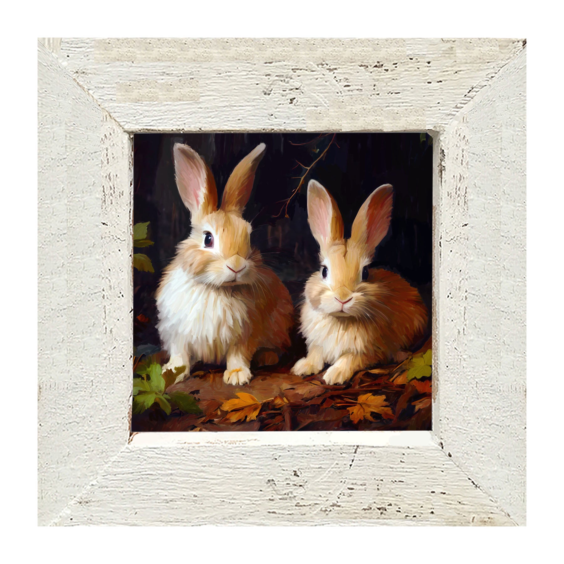 Bunnies with leaves - Framed art
