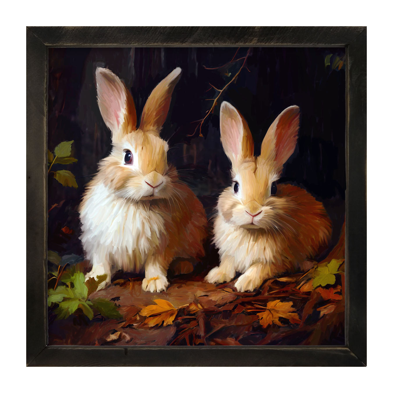 Bunnies with leaves - Framed art