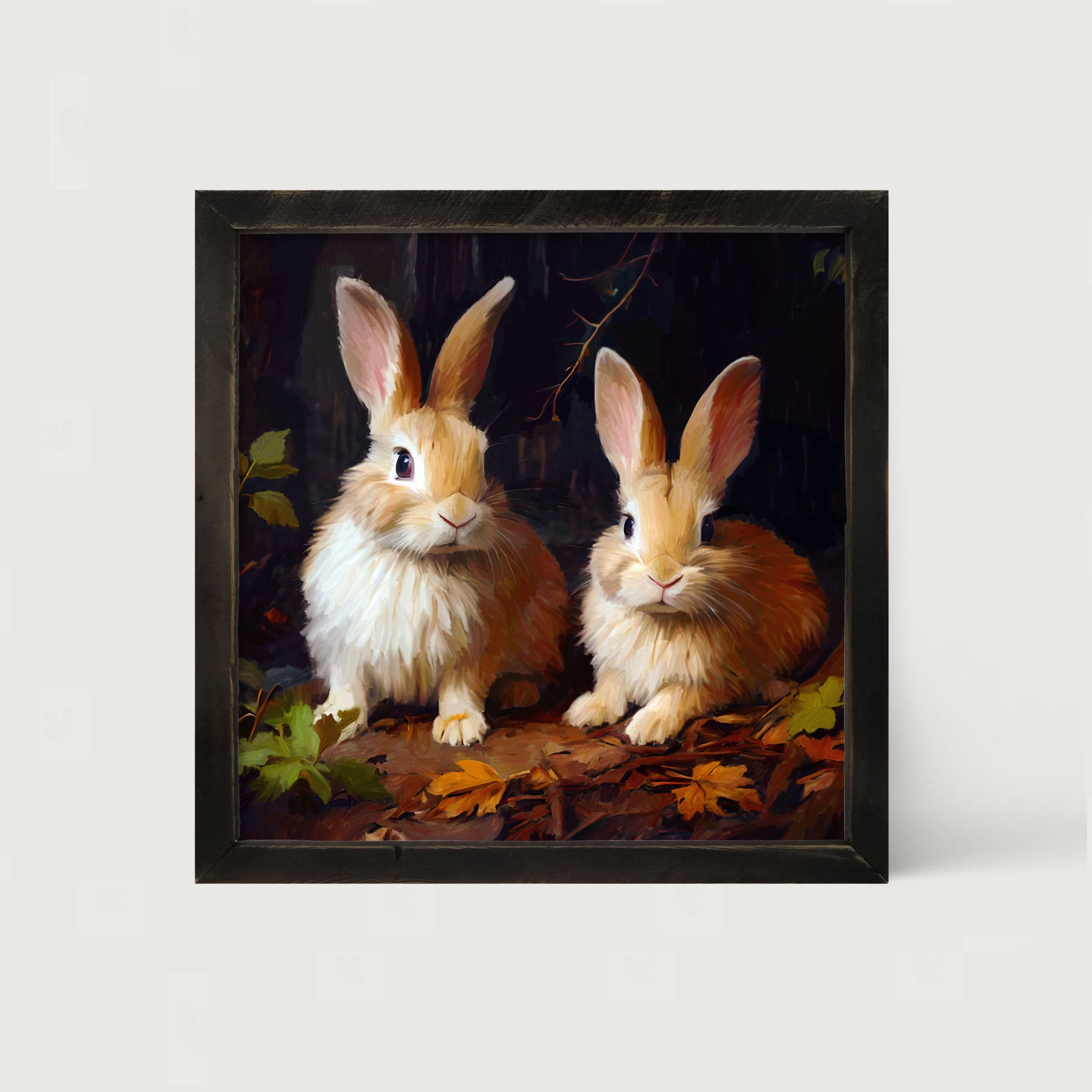 Bunnies with leaves - Framed art