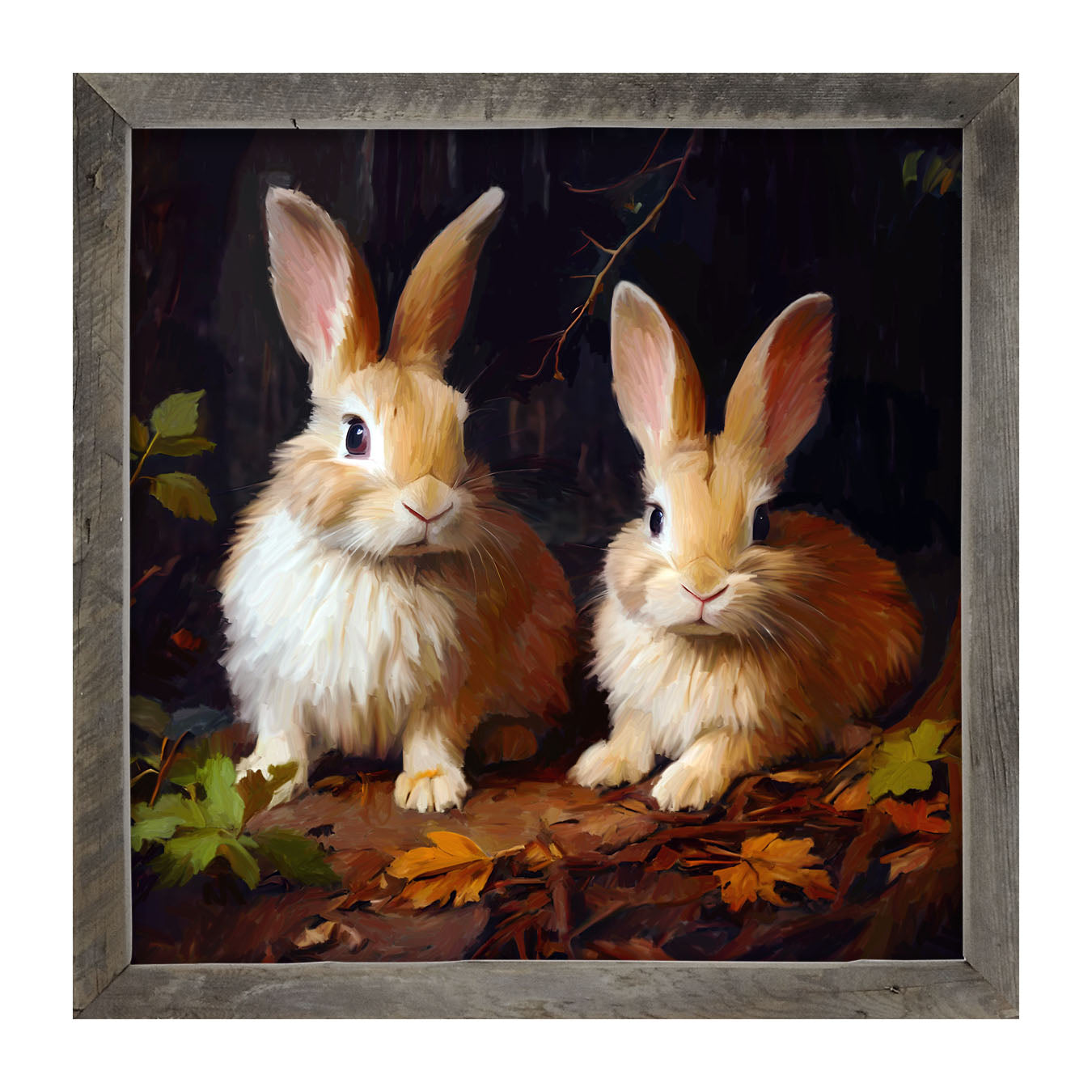 Bunnies with leaves - Framed art