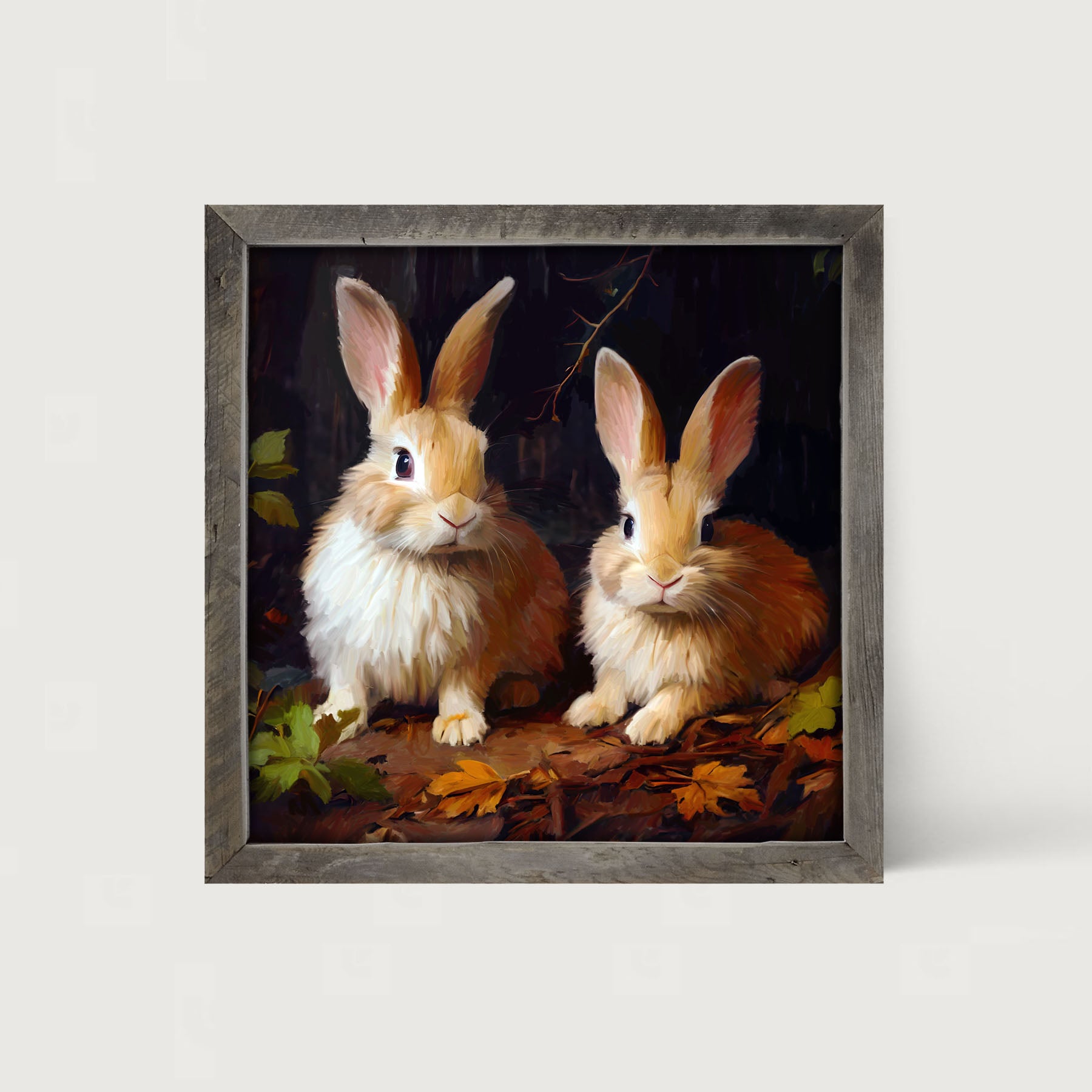 Bunnies with leaves - Framed art