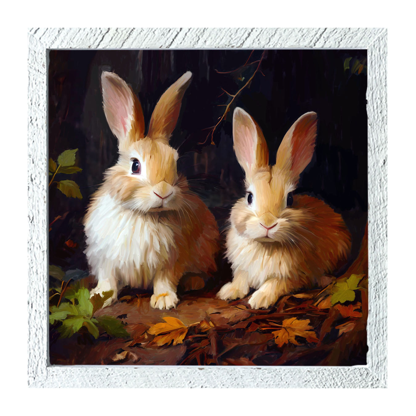 Bunnies with leaves - Framed art