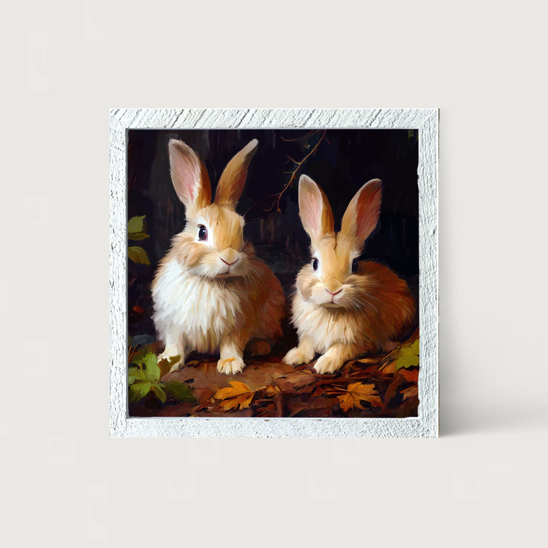 Bunnies with leaves - Framed art