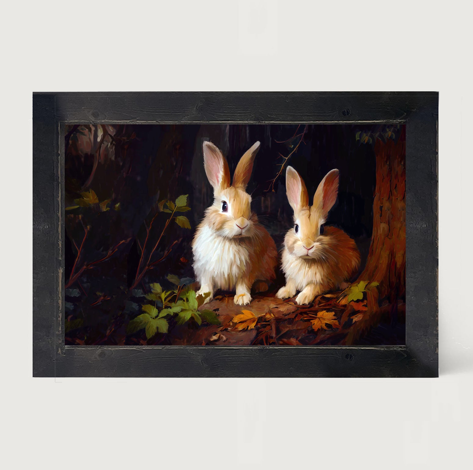 Bunnies with leaves - Framed art