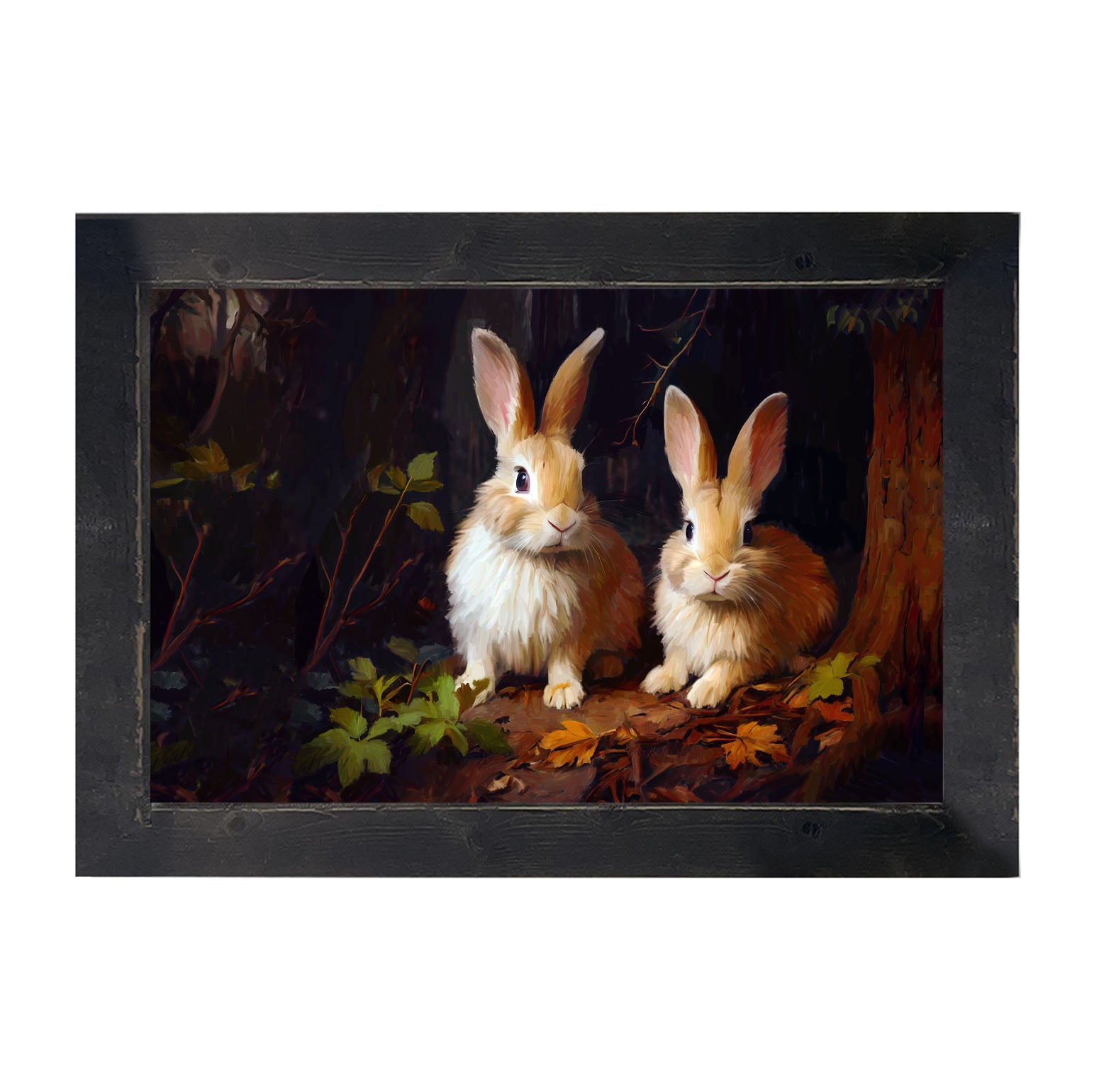 Bunnies with leaves - Framed art