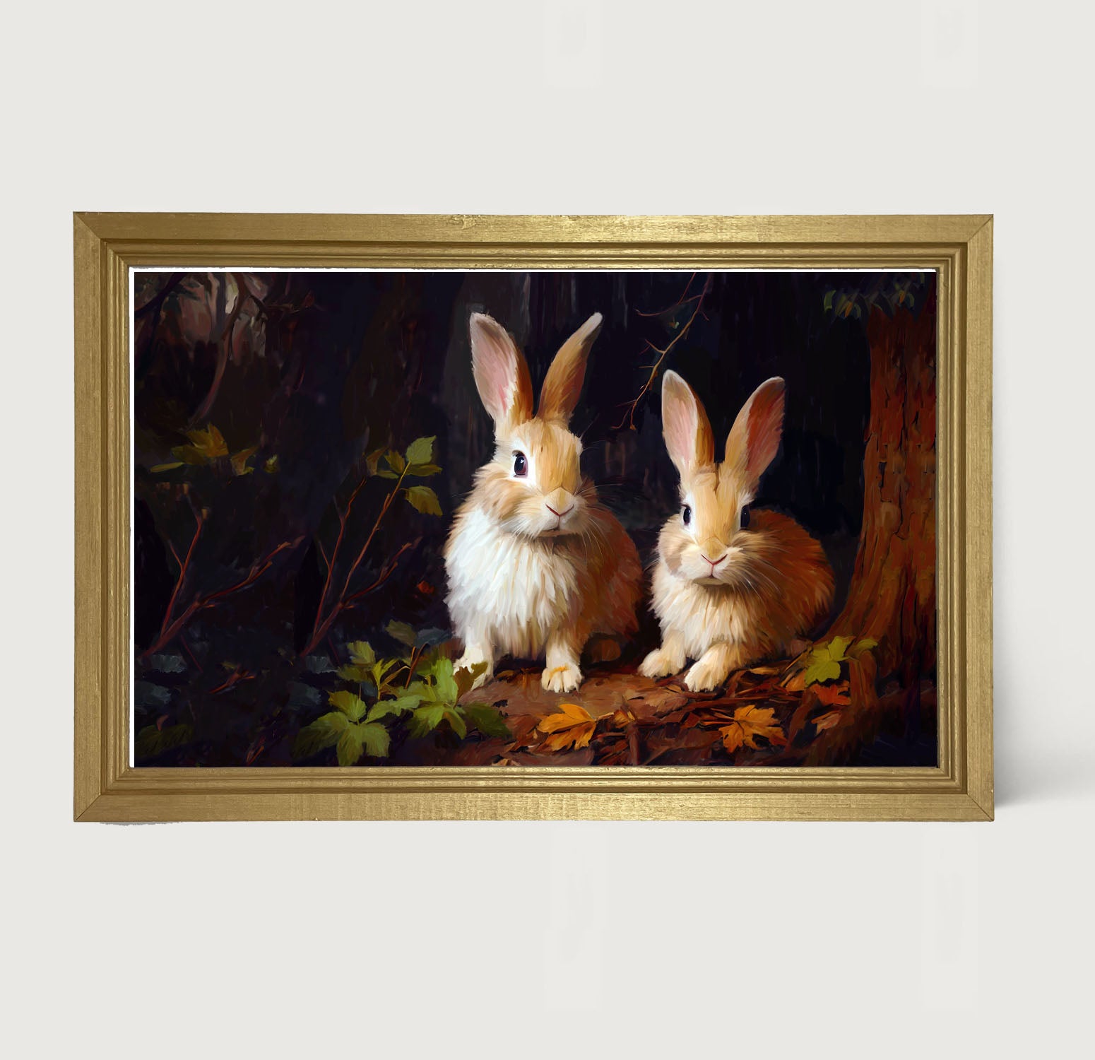 Bunnies with leaves - Framed art