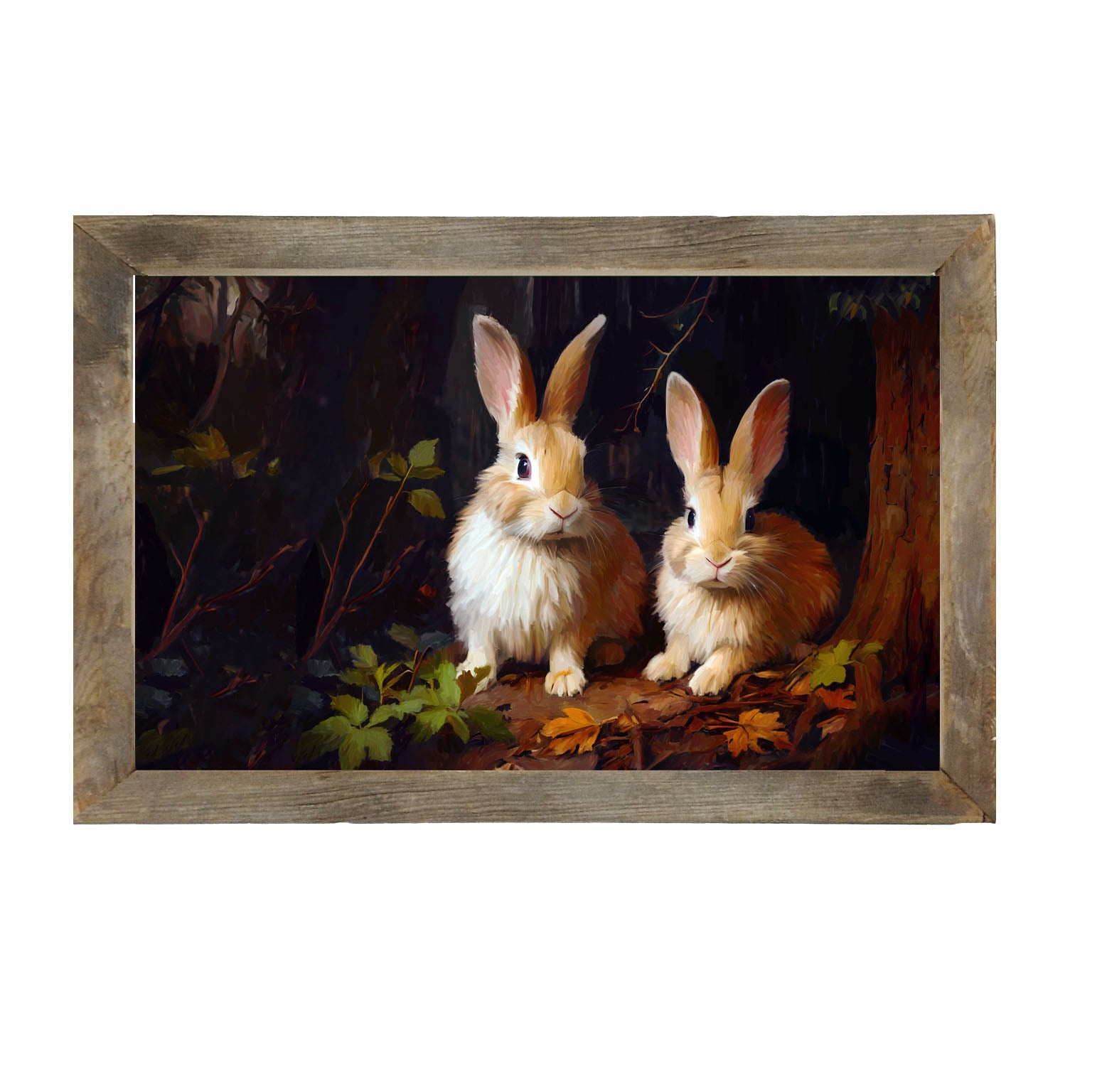 Bunnies with leaves - Framed art