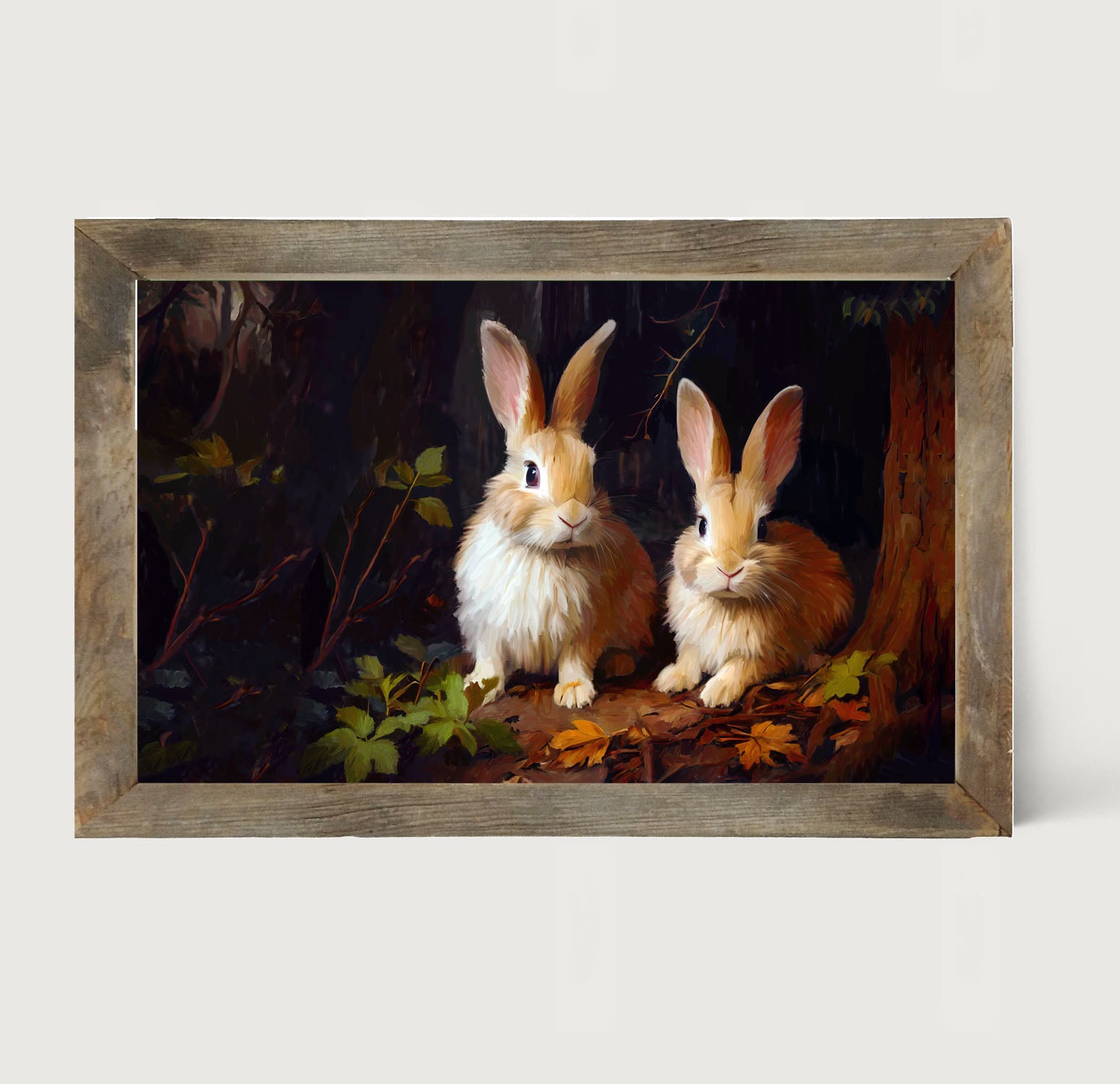 Bunnies with leaves - Framed art
