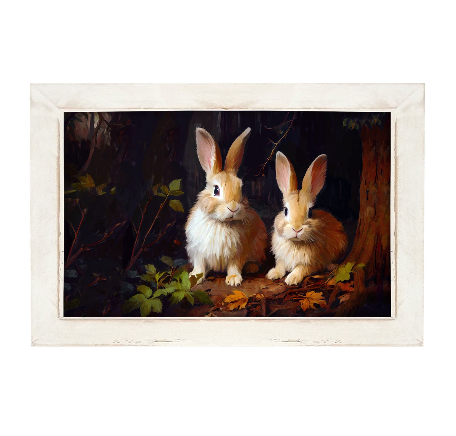 Bunnies with leaves - Framed art
