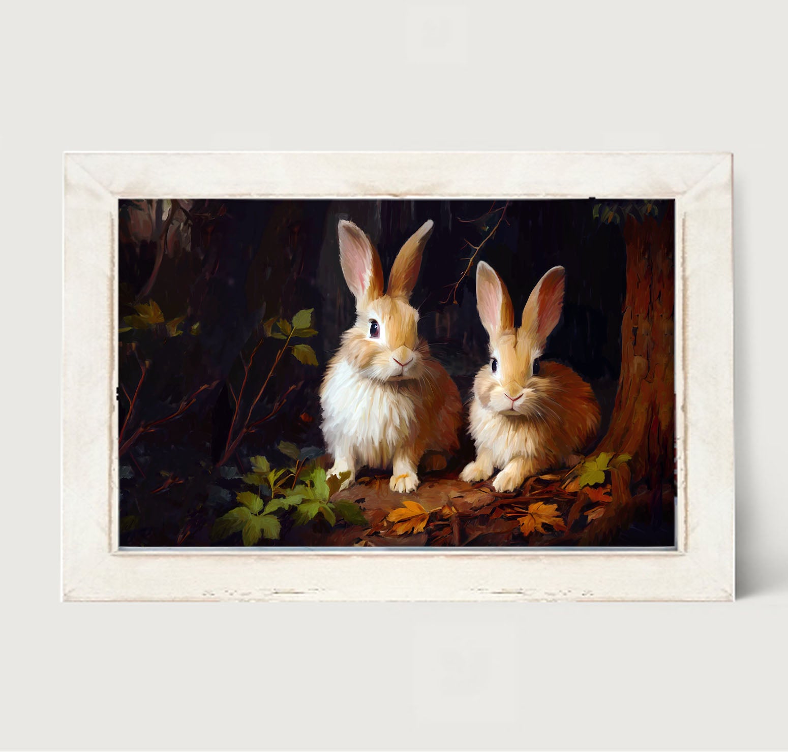 Bunnies with leaves - Framed art