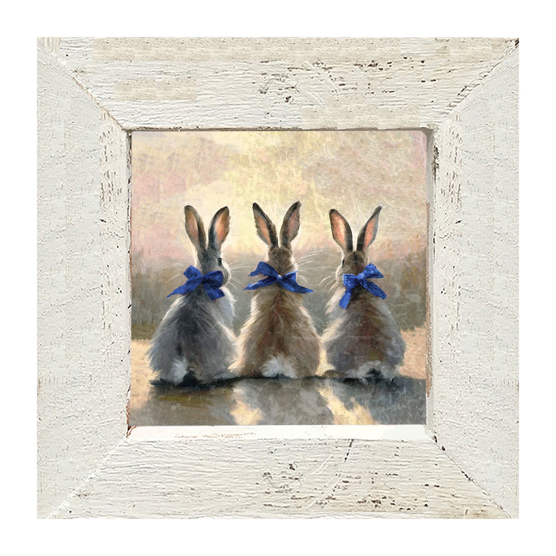 Bunnies with Blue Bows - Framed Art