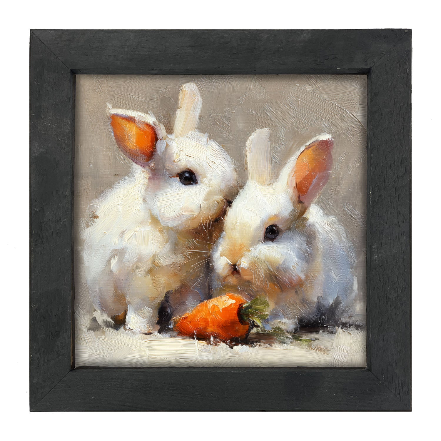 Two Bunnies with Carrot - Framed Art