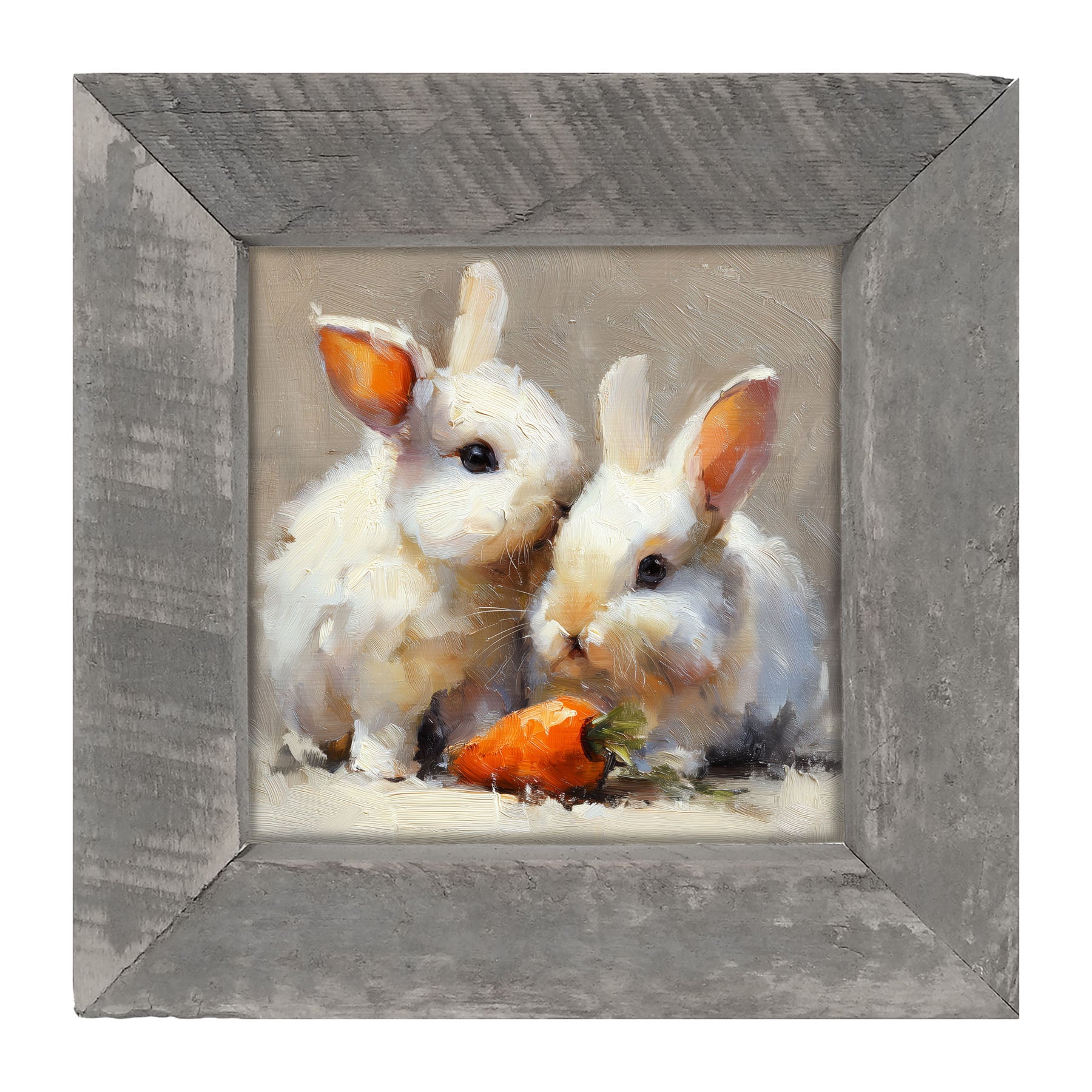 Two Bunnies with Carrot - Framed Art