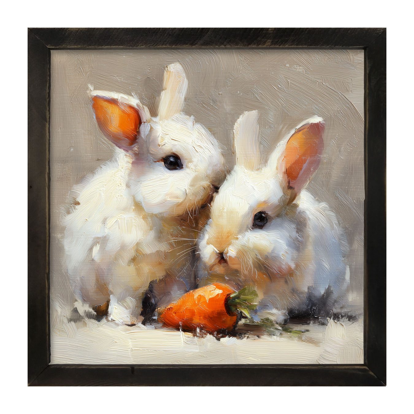 Two Bunnies with Carrot - Framed Art