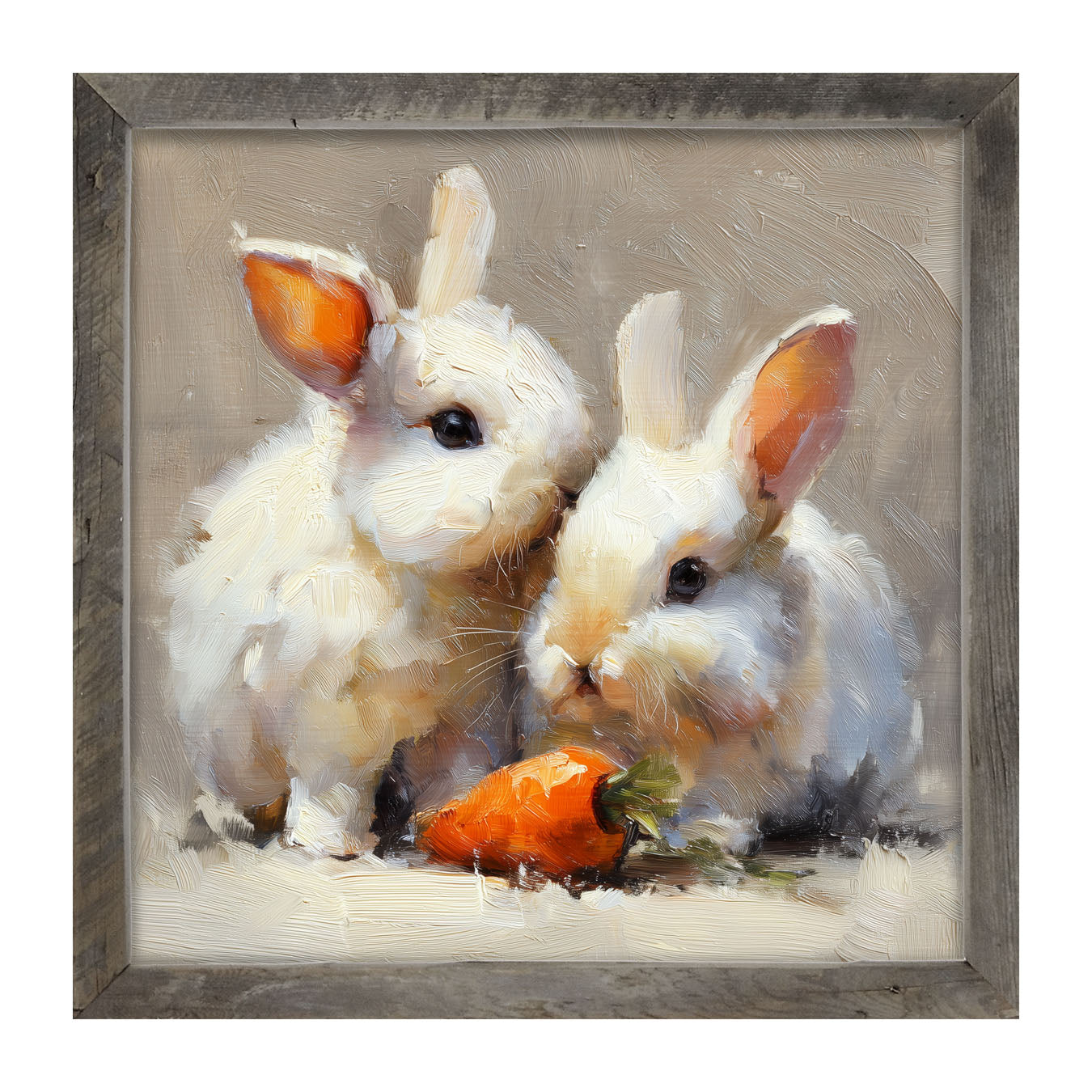 Two Bunnies with Carrot - Framed Art