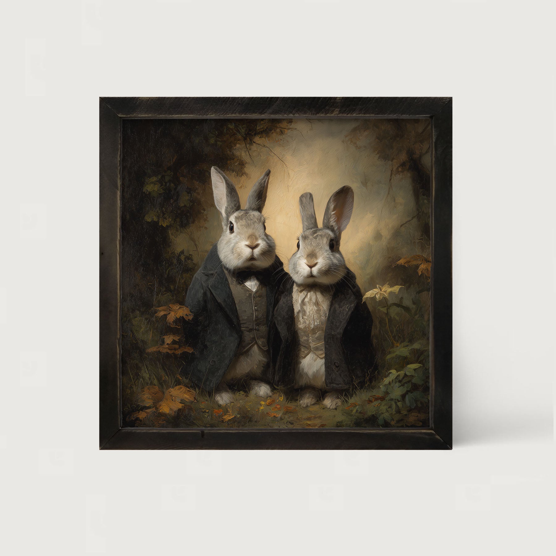 Bunnies Posing in Coats - Framed Art