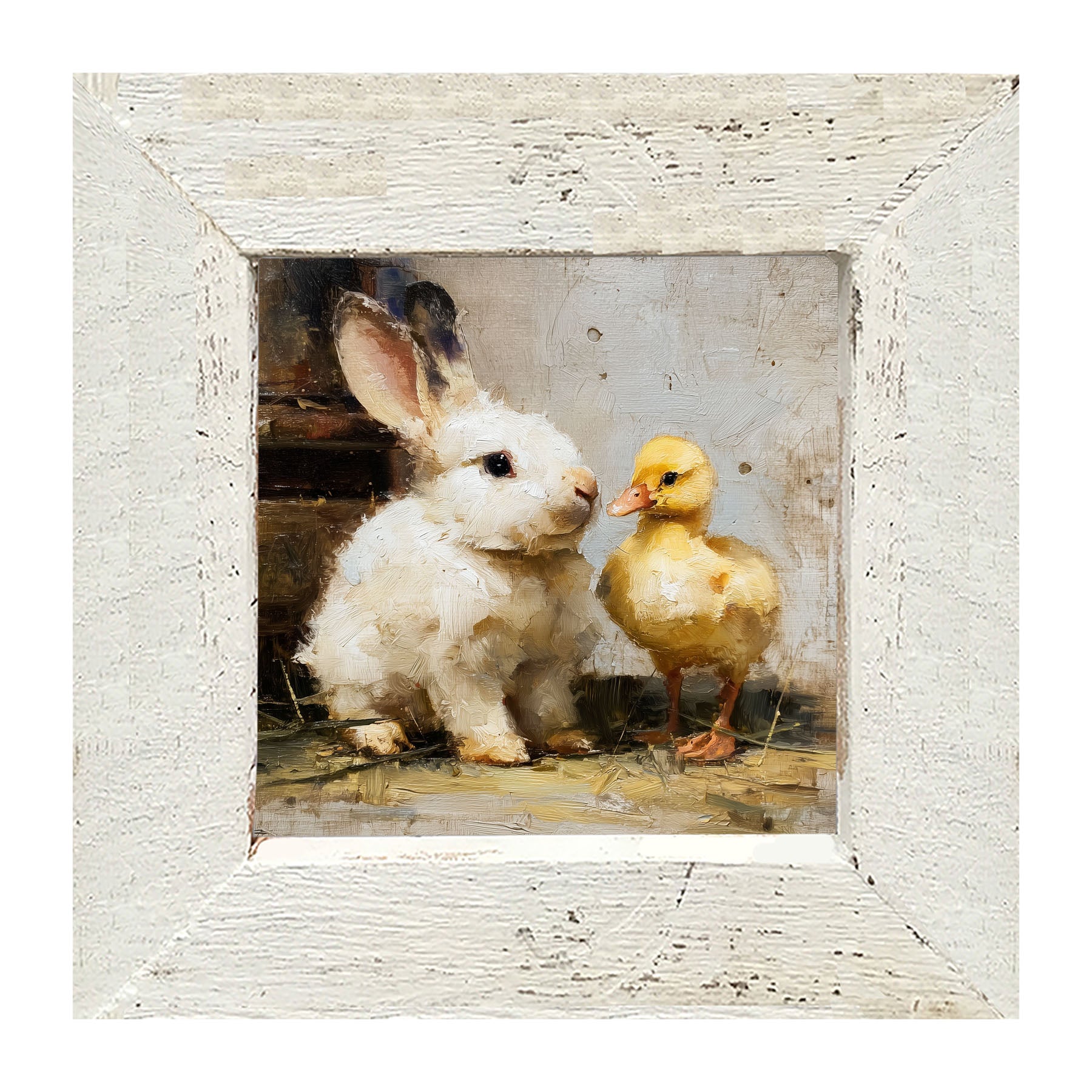 White Rabbit with Duck - Framed Art