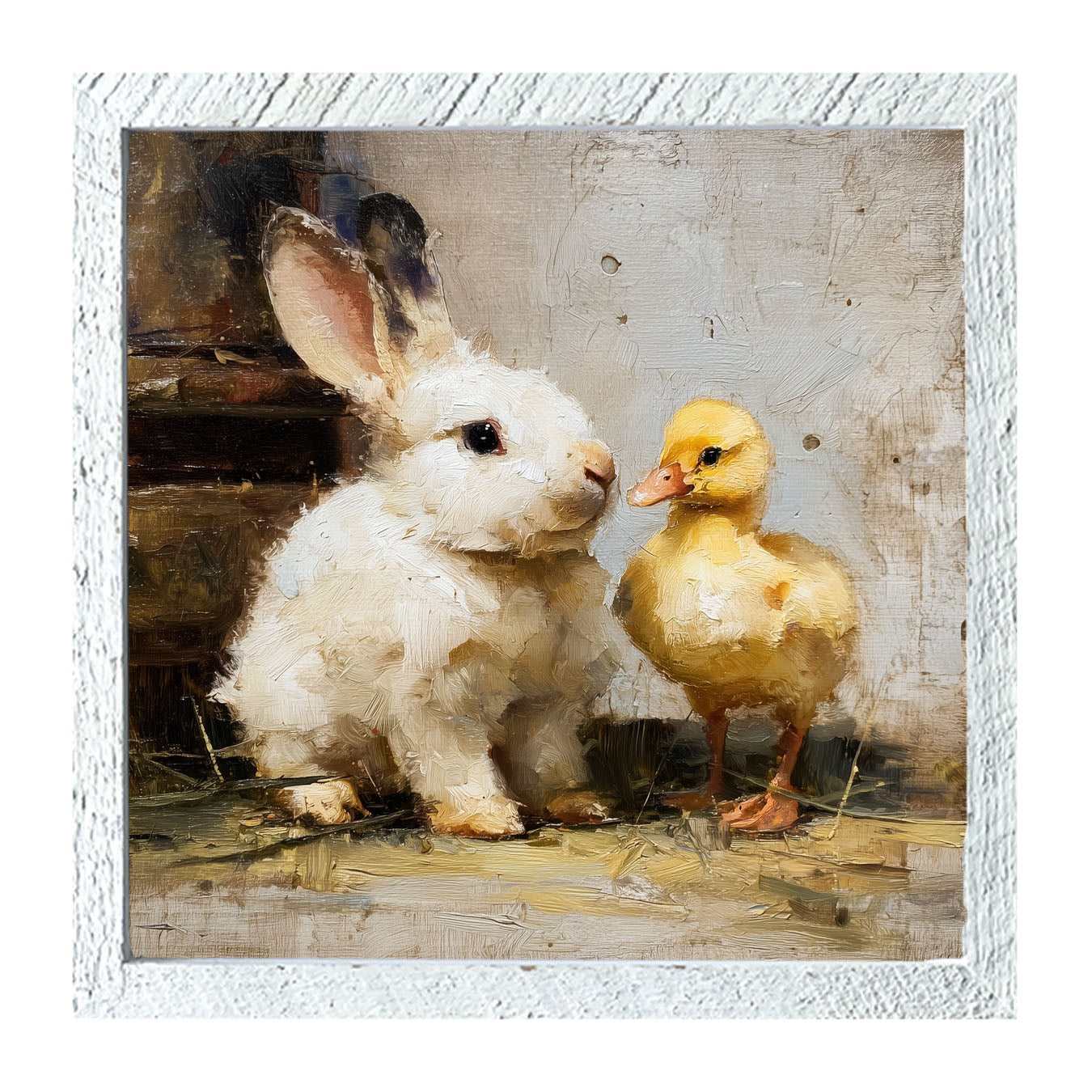 White Rabbit with Duck - Framed Art