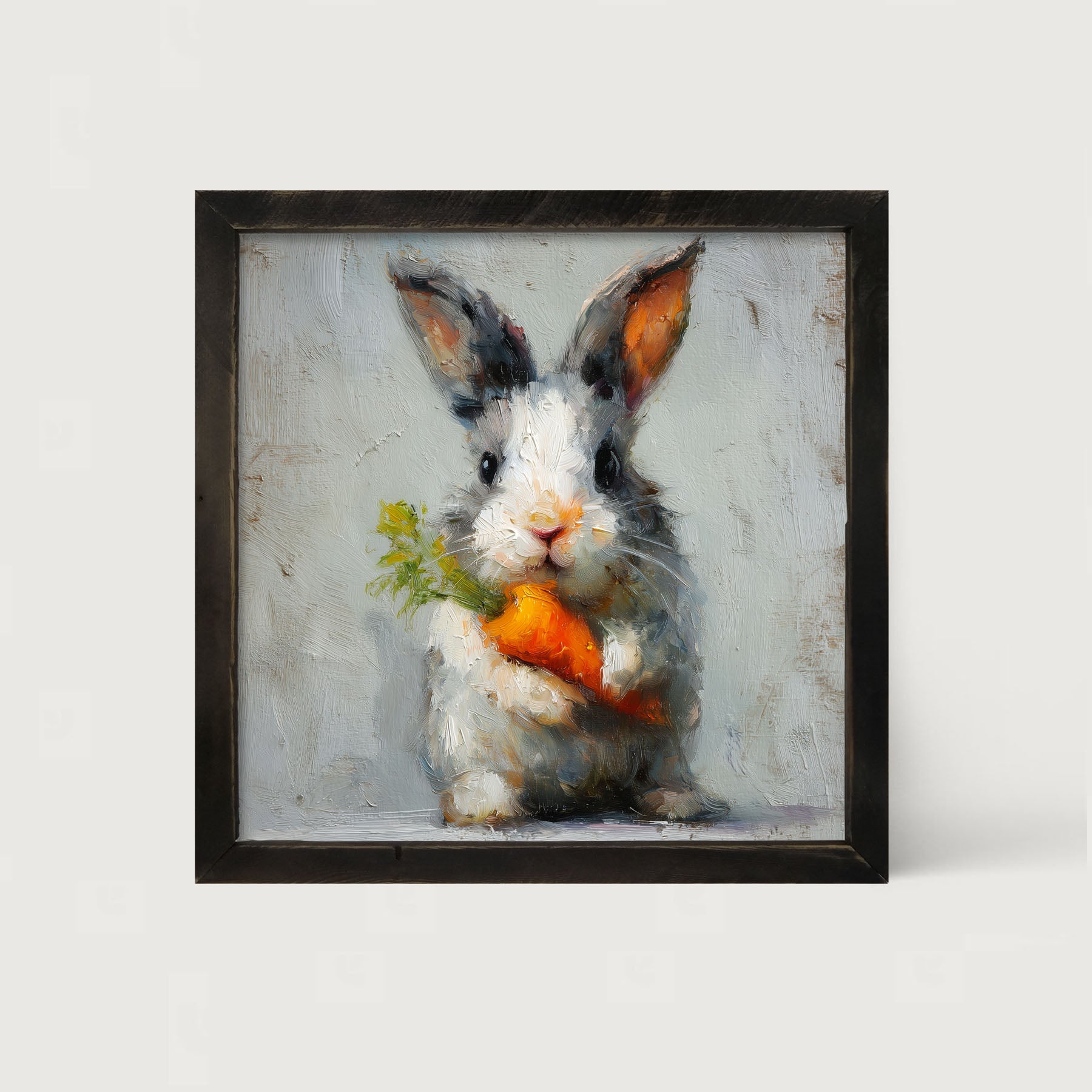 Bunny holding Carrot - Framed Art