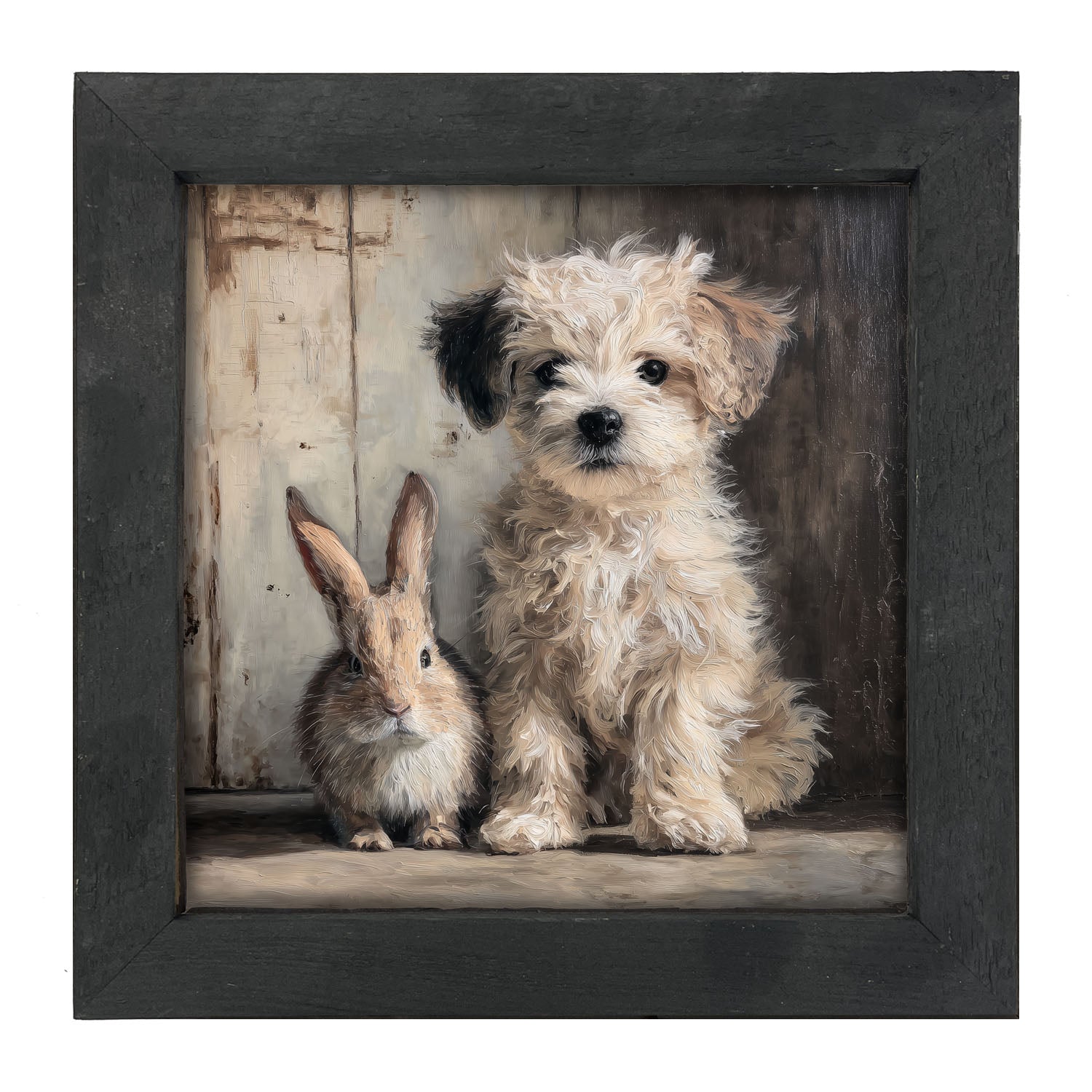 Dog Posing with Bunny - Framed Art
