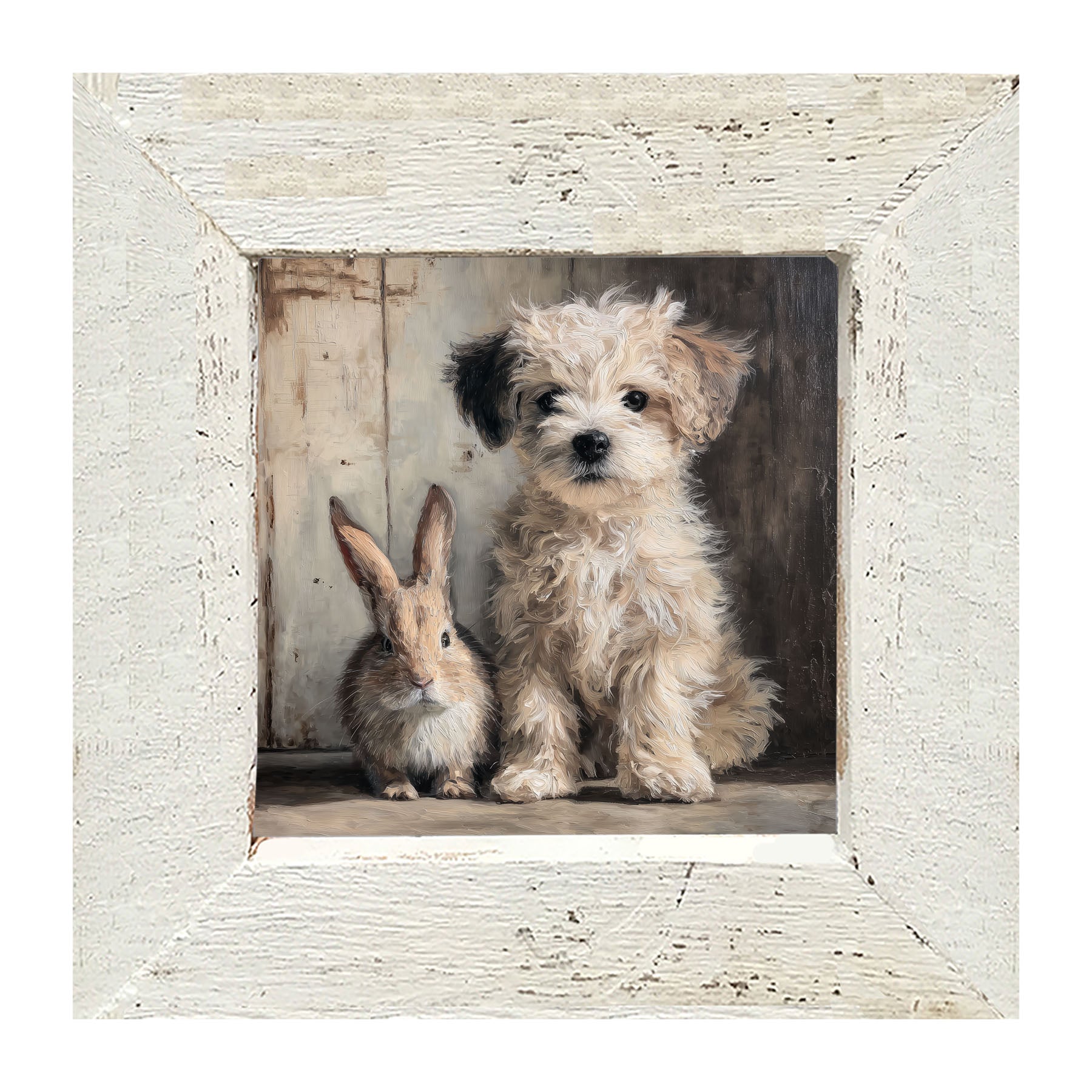 Dog Posing with Bunny - Framed Art