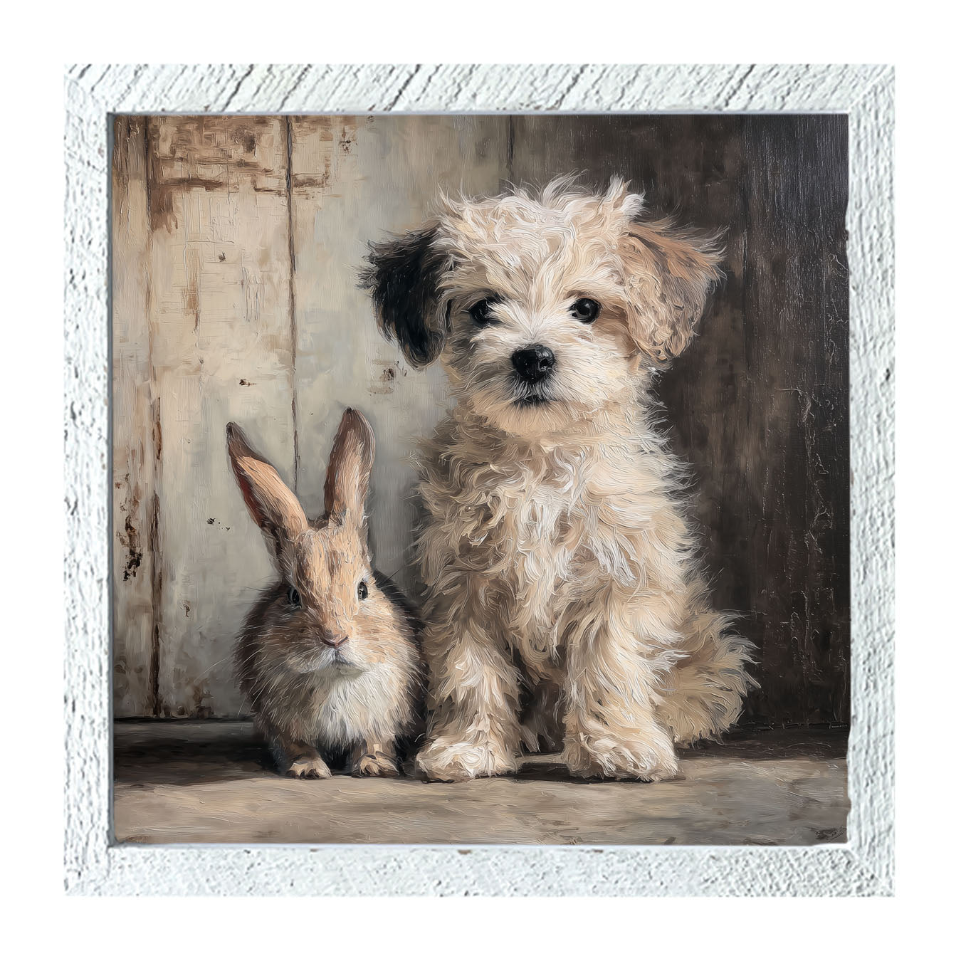 Dog Posing with Bunny - Framed Art