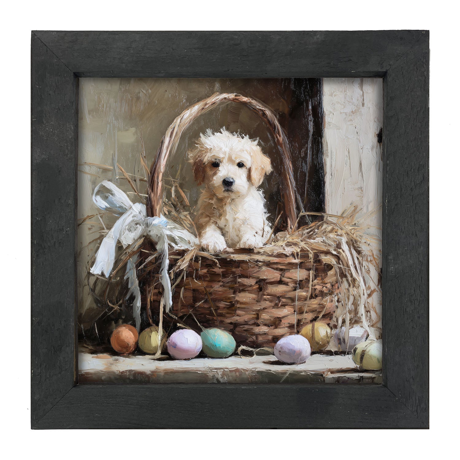 Easter Basket - Dog with Easter eggs - Framed Art
