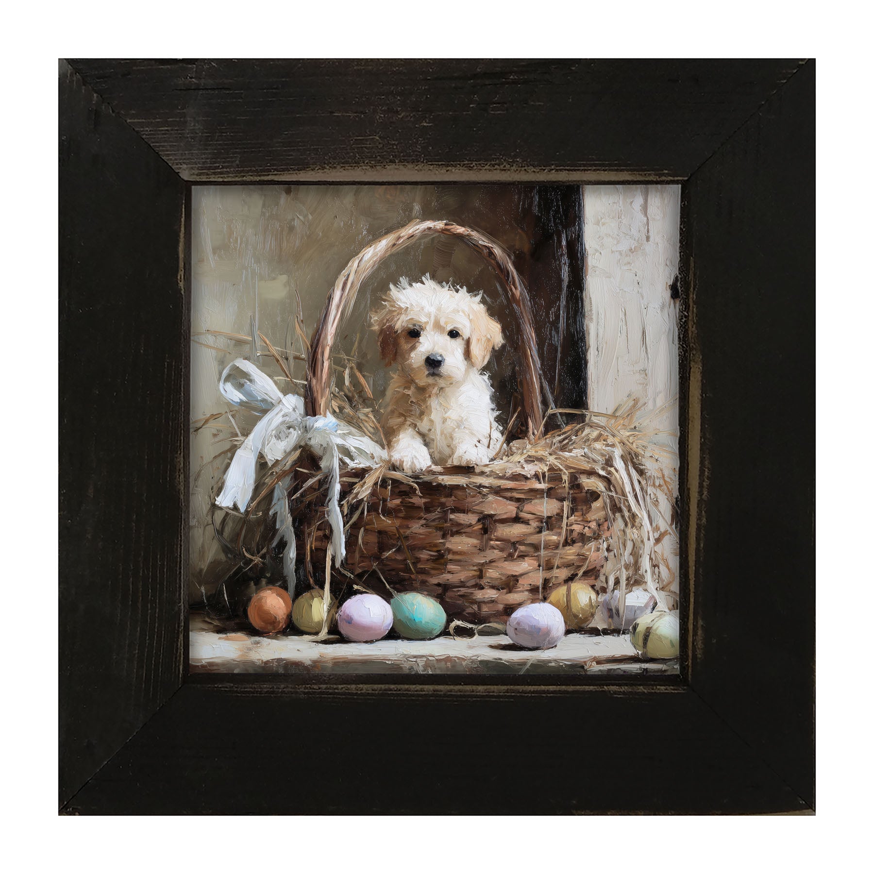 Easter Basket - Dog with Easter eggs - Framed Art