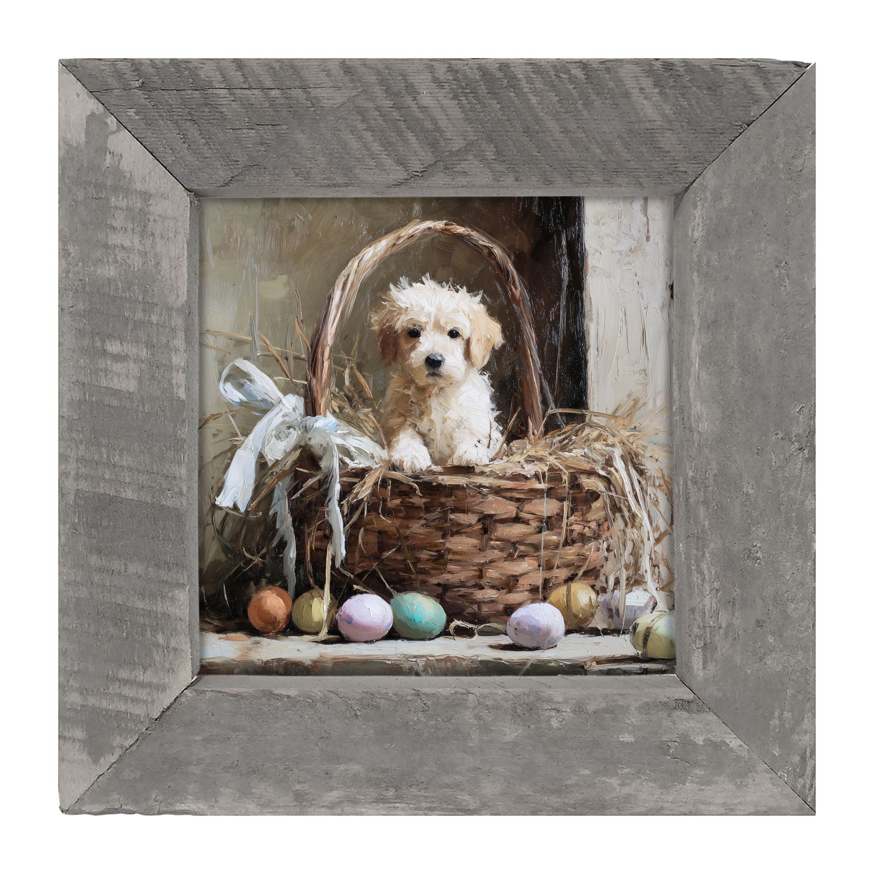 Easter Basket - Dog with Easter eggs - Framed Art