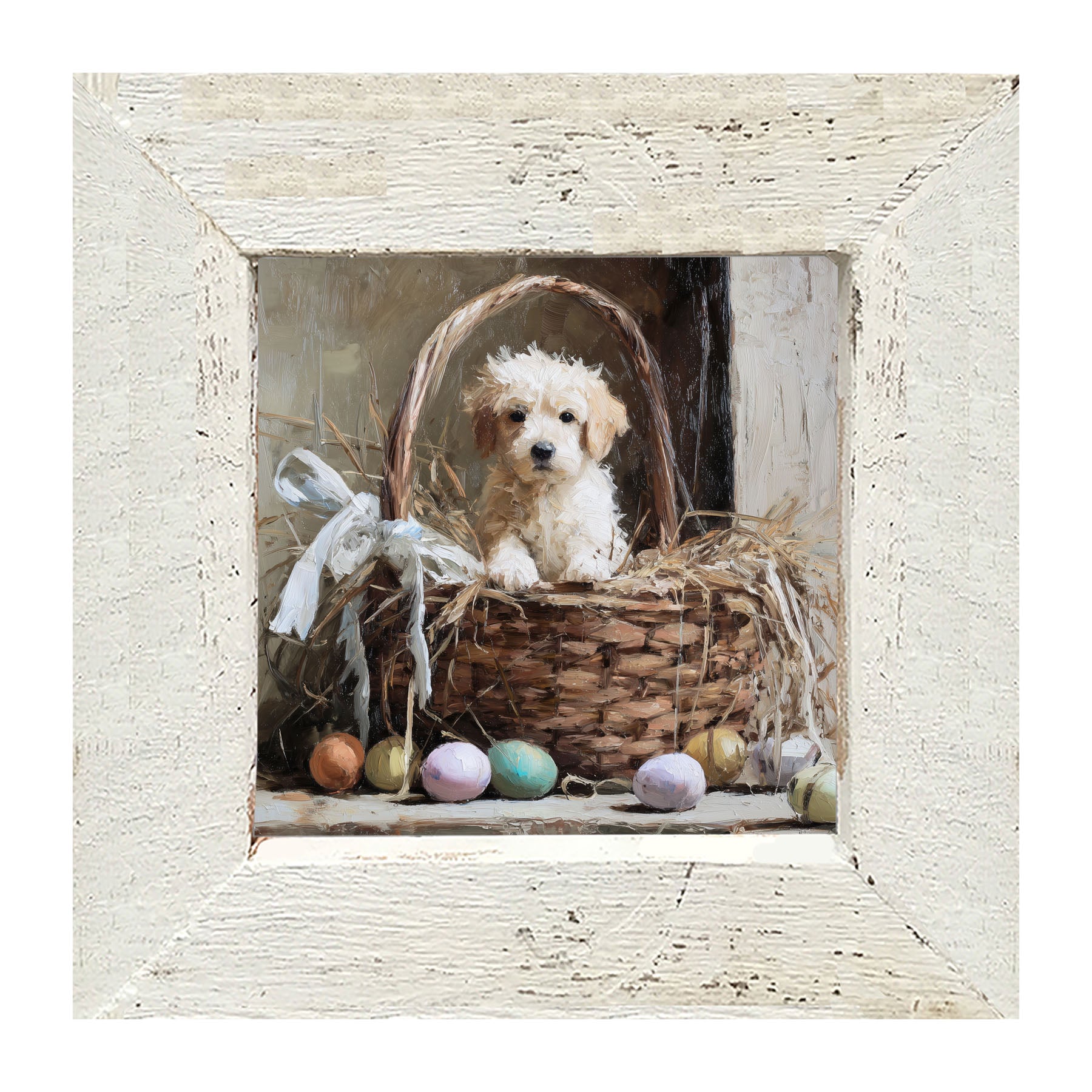 Easter Basket - Dog with Easter eggs - Framed Art