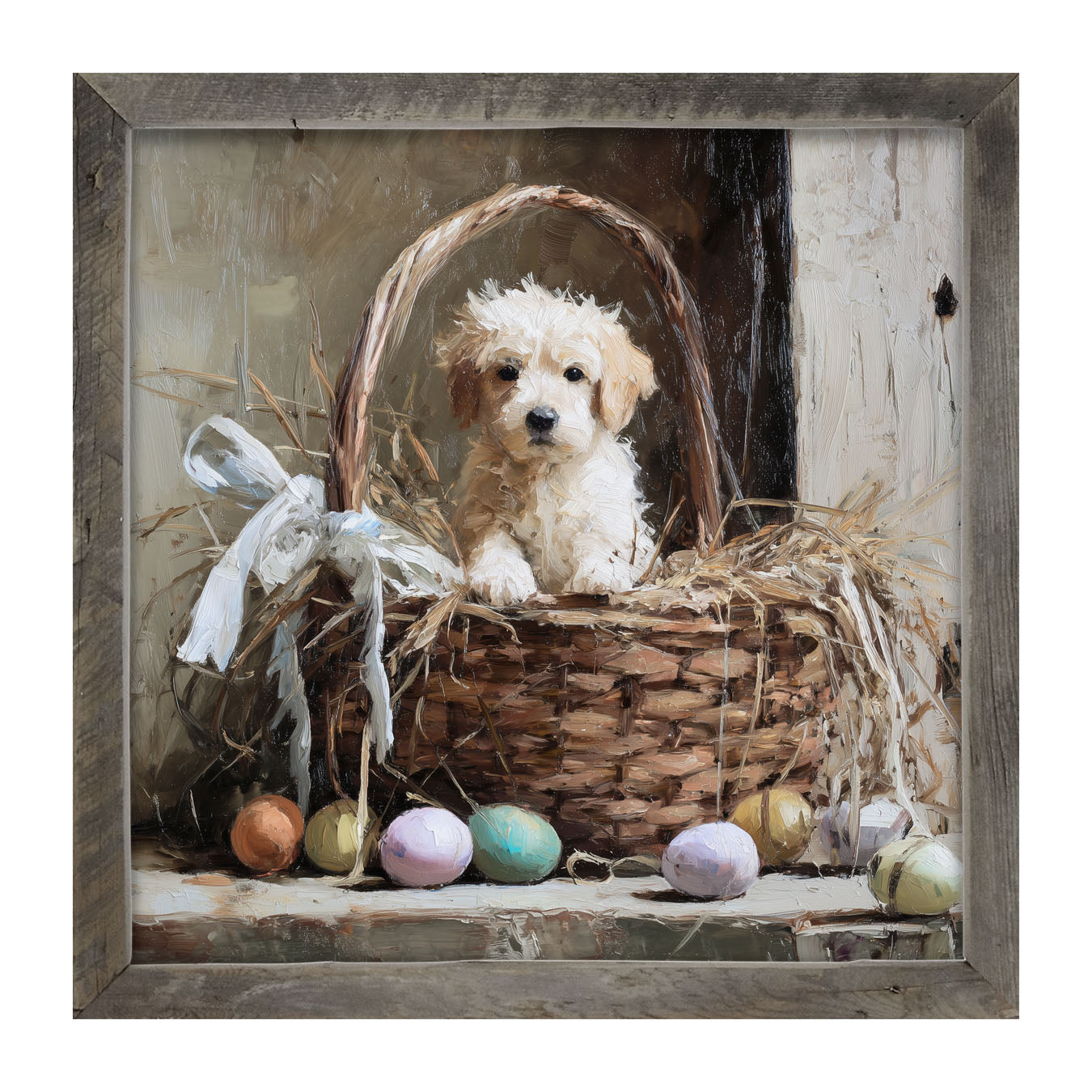 Easter Basket - Dog with Easter eggs - Framed Art