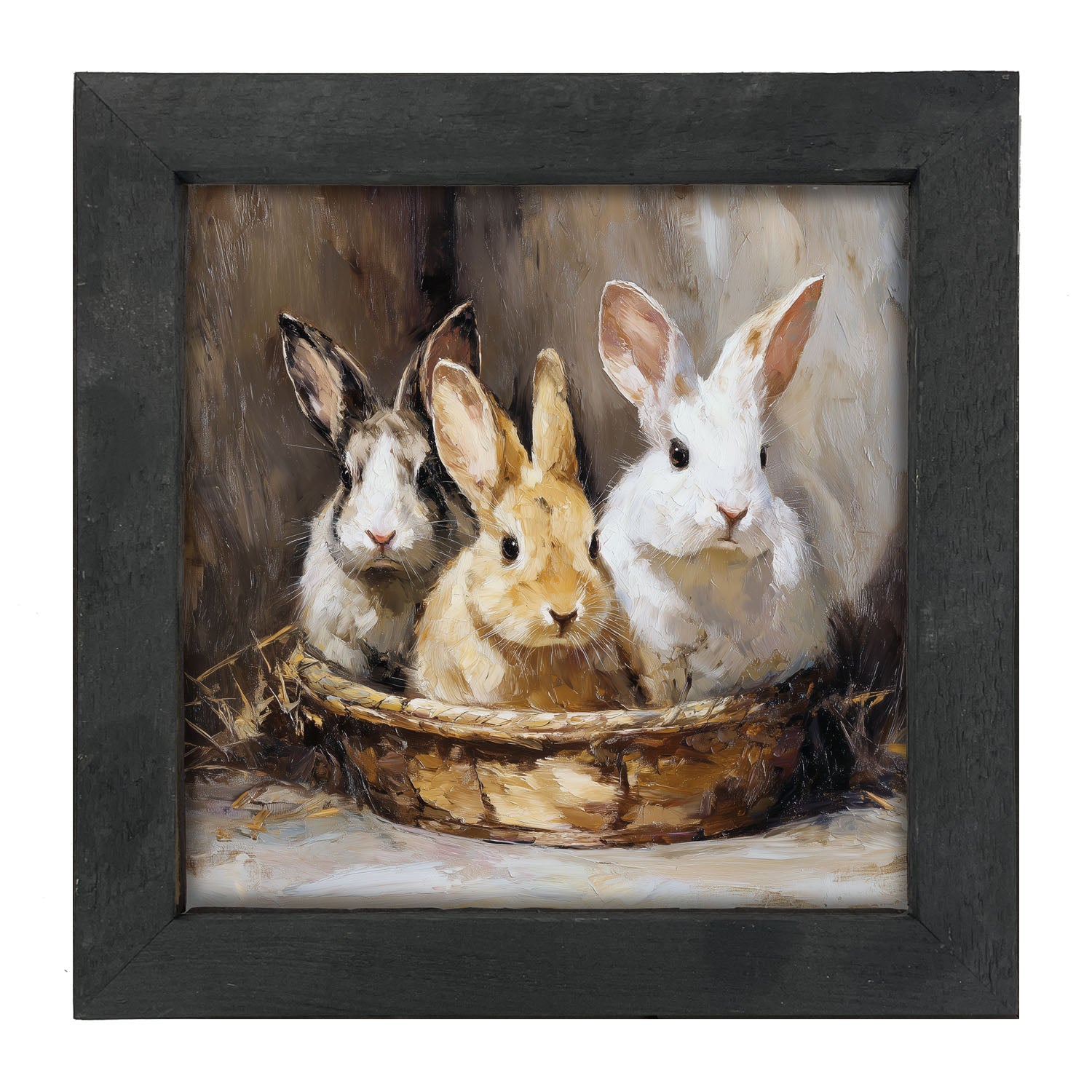 Easter Basket - Three Bunnies - Framed Art