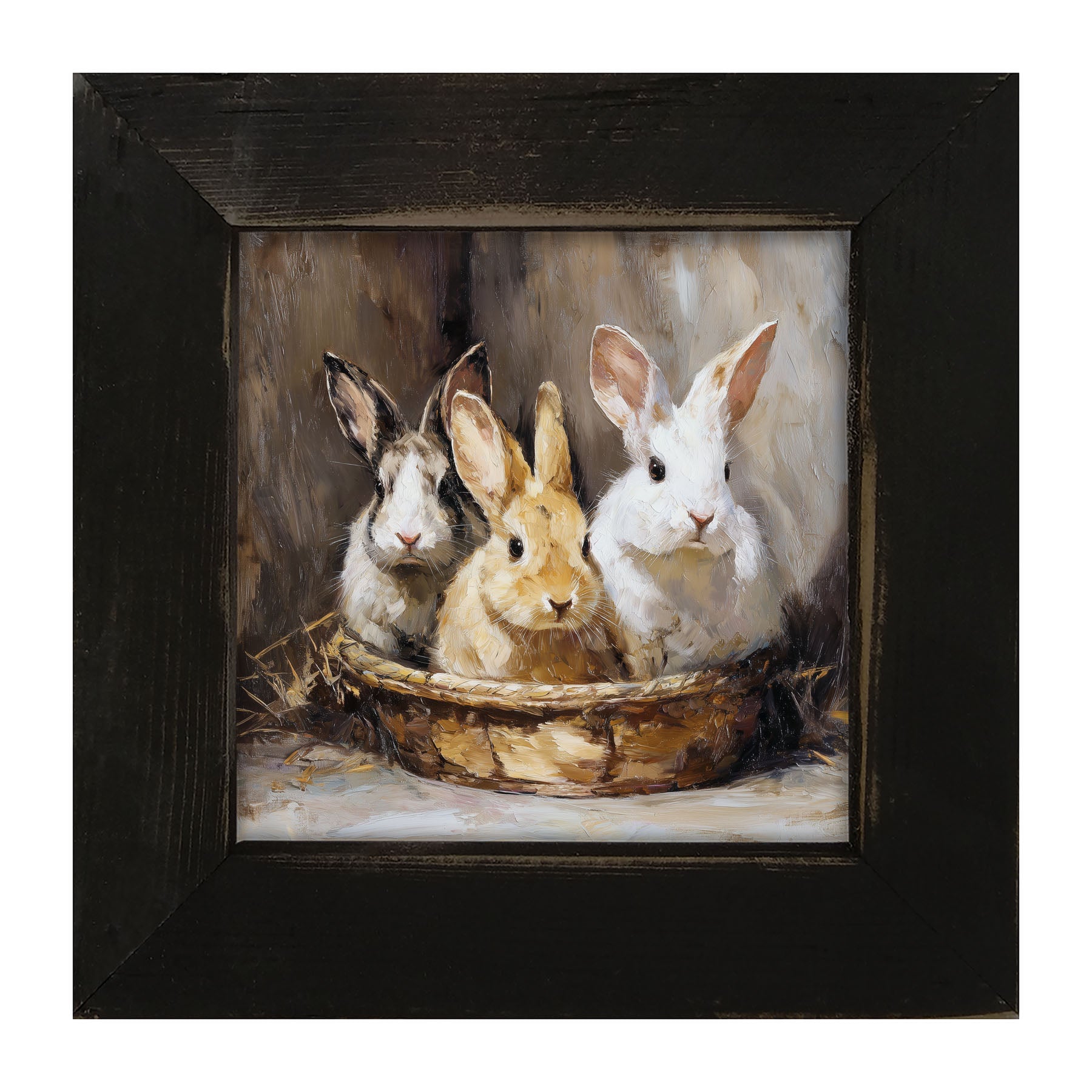 Easter Basket - Three Bunnies - Framed Art