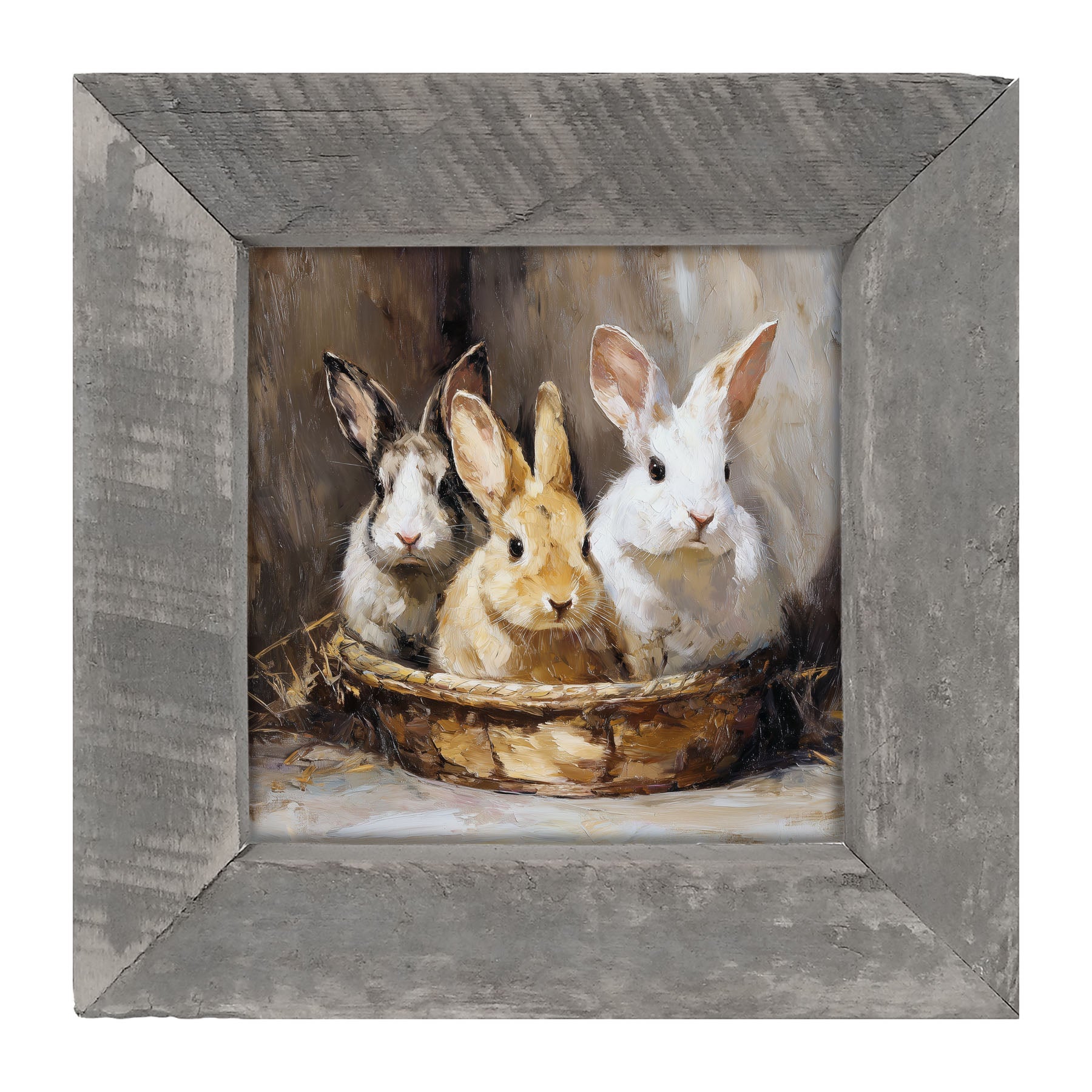 Easter Basket - Three Bunnies - Framed Art