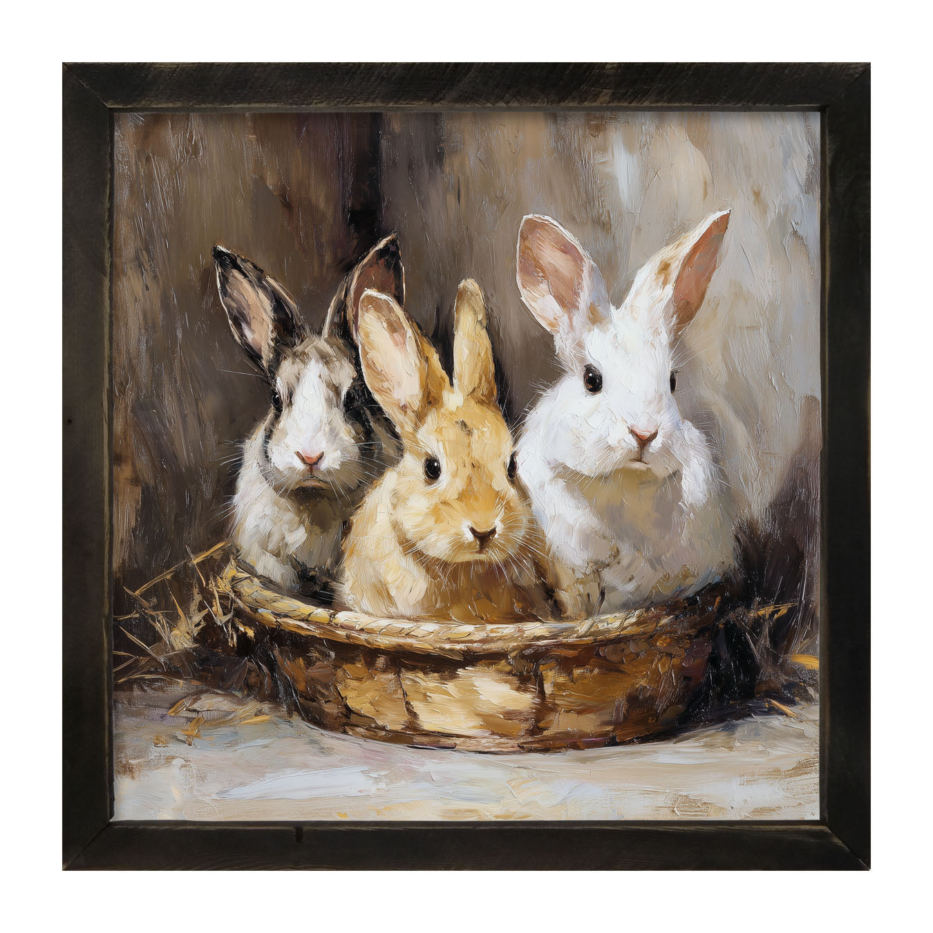 Easter Basket - Three Bunnies - Framed Art