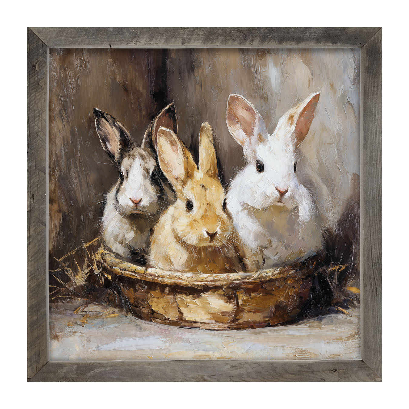 Easter Basket - Three Bunnies - Framed Art