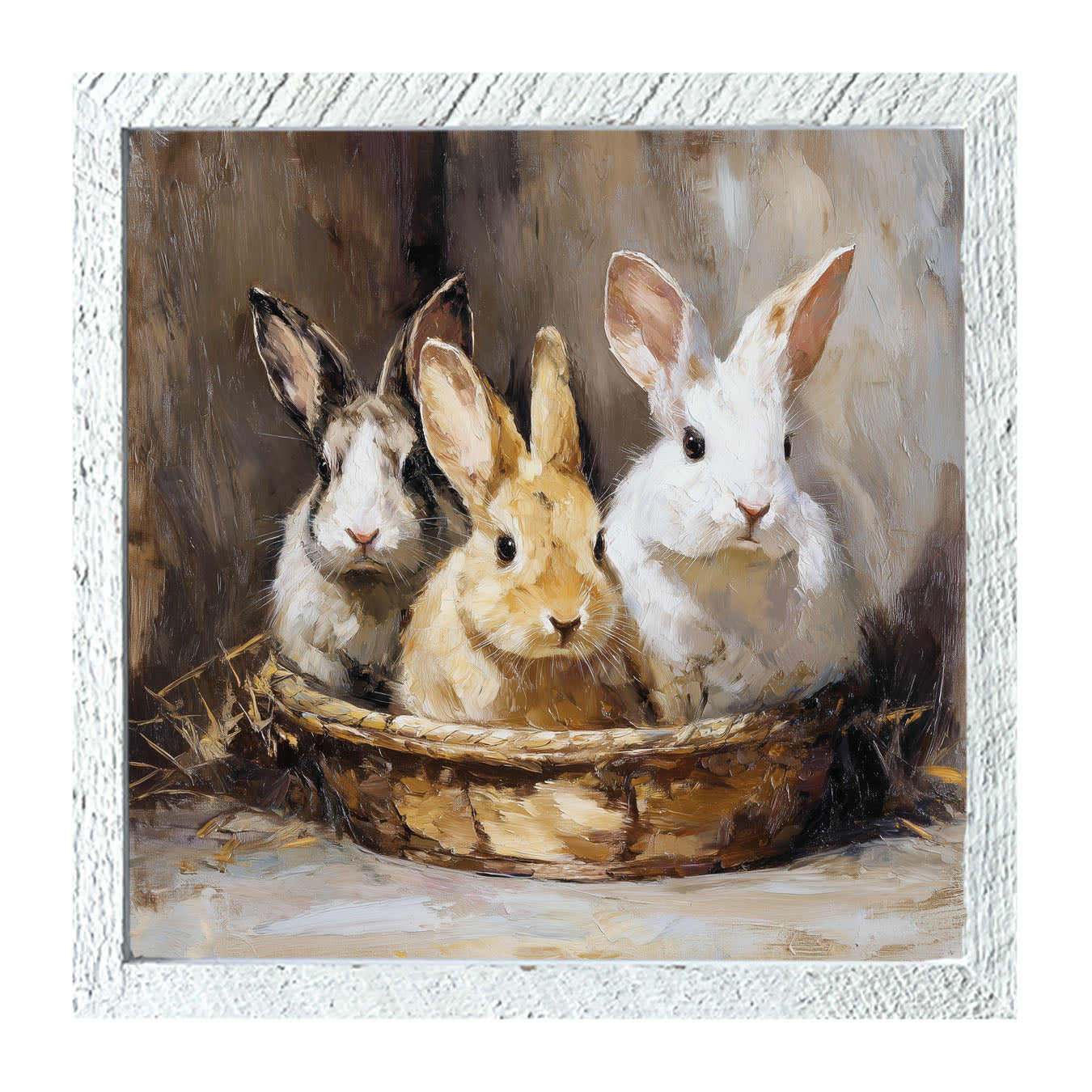 Easter Basket - Three Bunnies - Framed Art