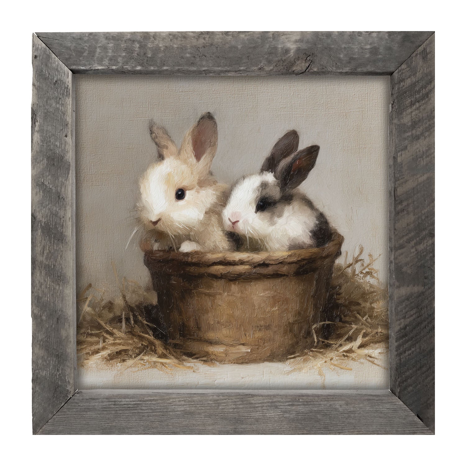 Easter Basket - Two Bunnies - Framed Art