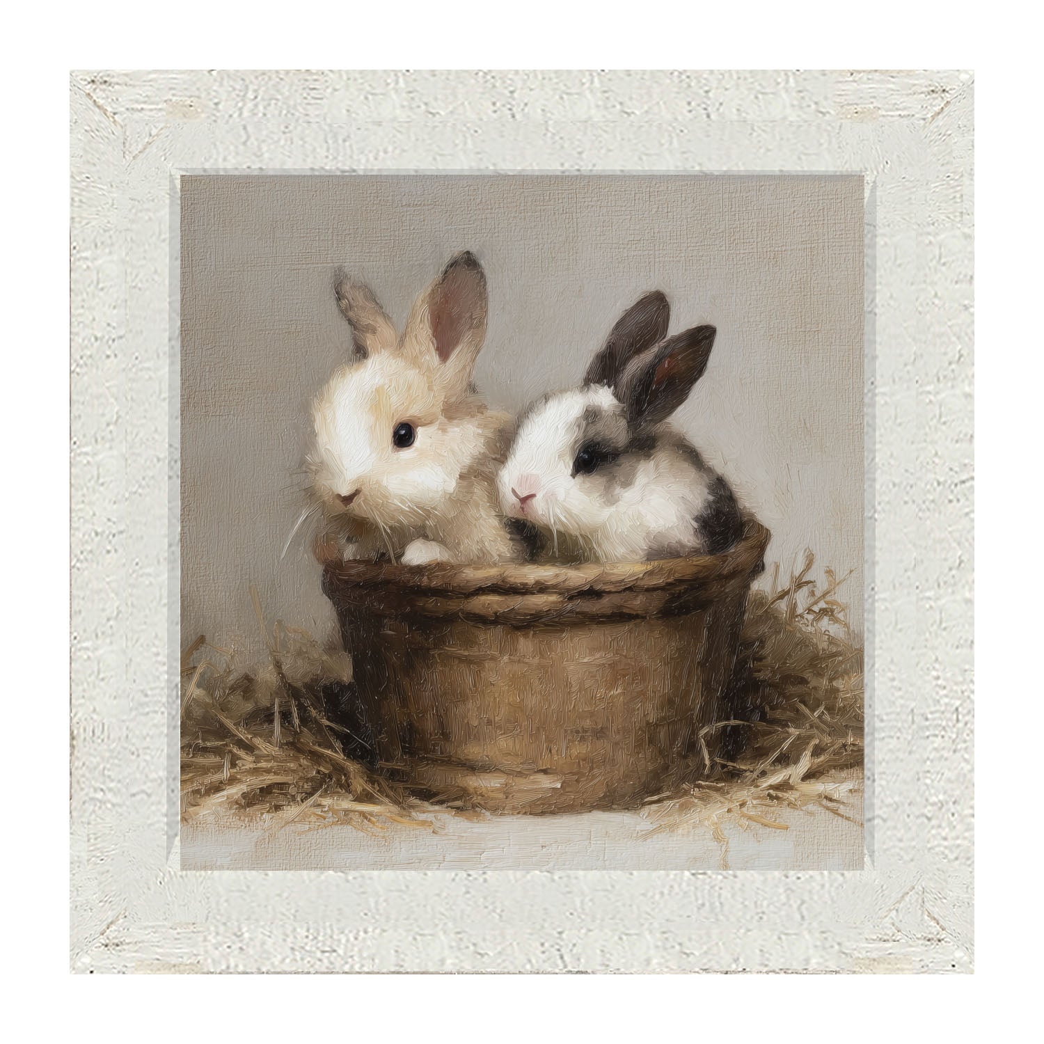 Easter Basket - Two Bunnies - Framed Art