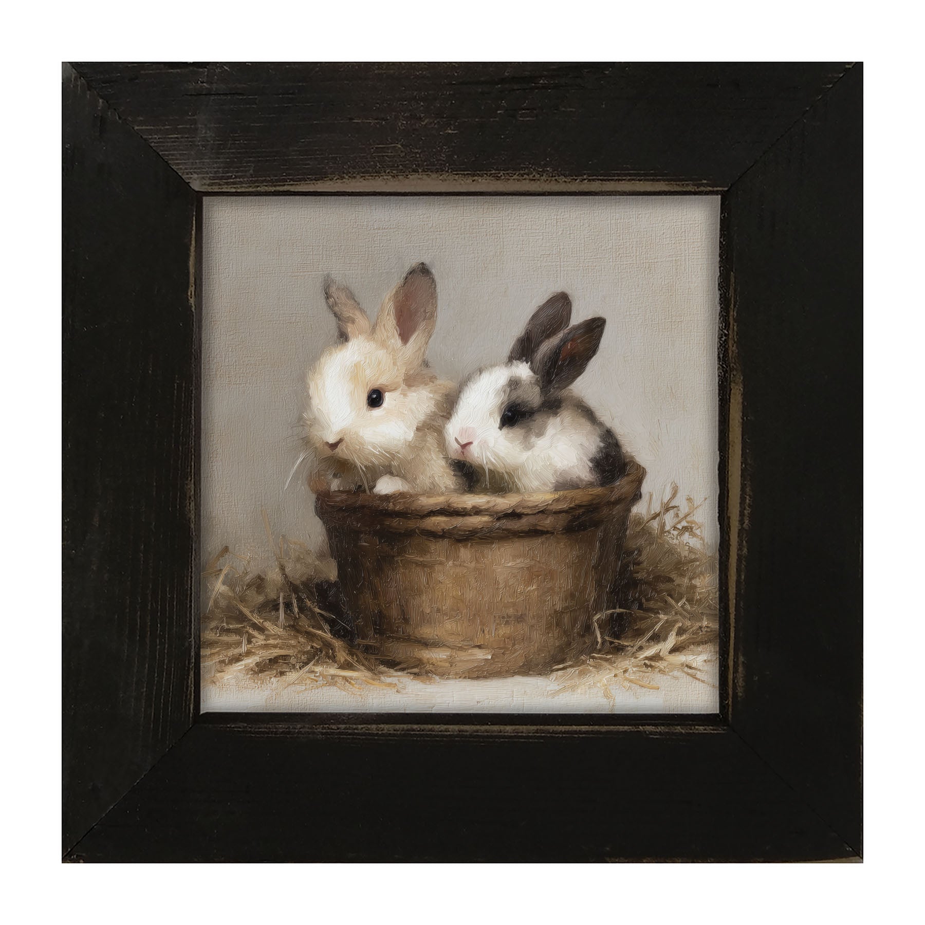 Easter Basket - Two Bunnies - Framed Art
