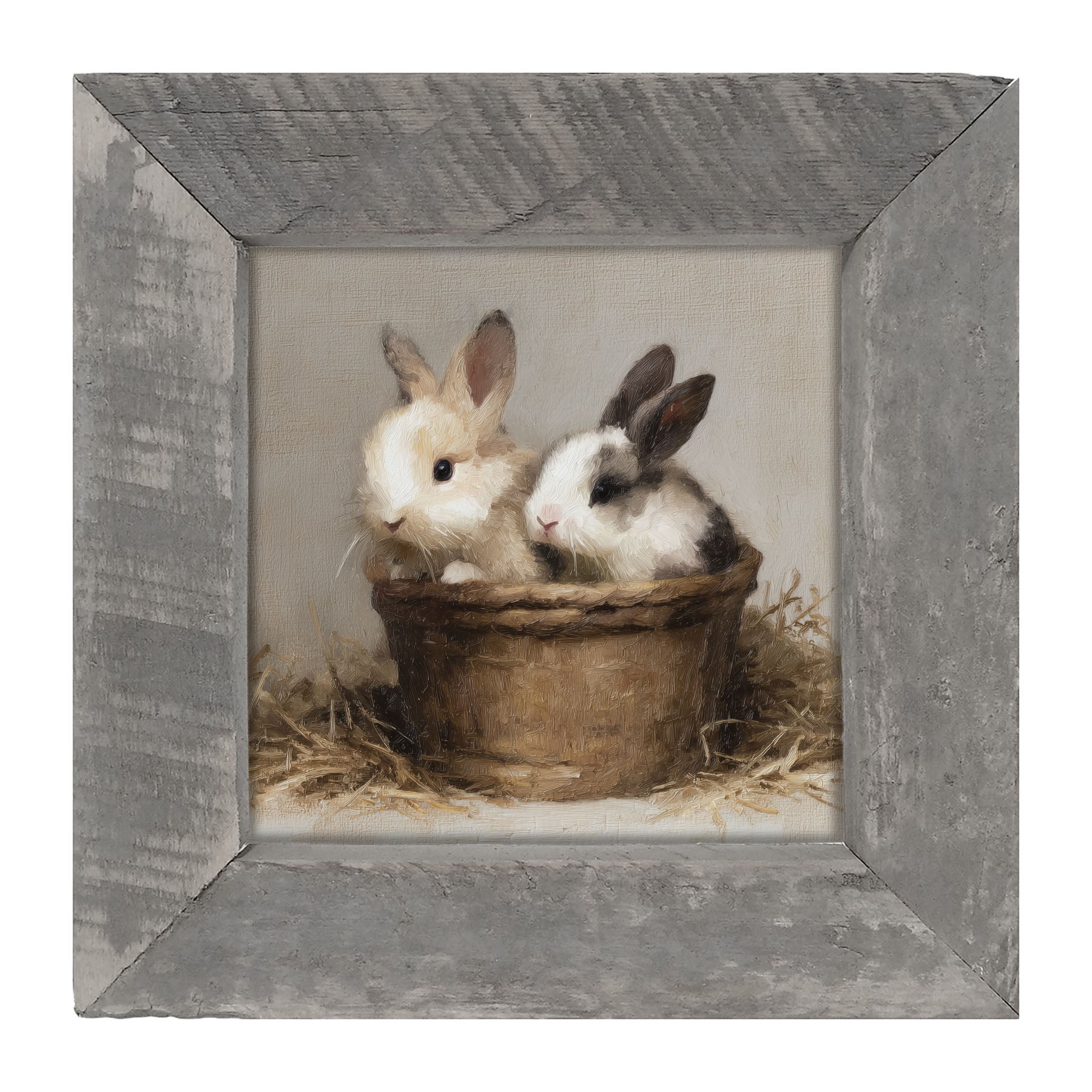Easter Basket - Two Bunnies - Framed Art